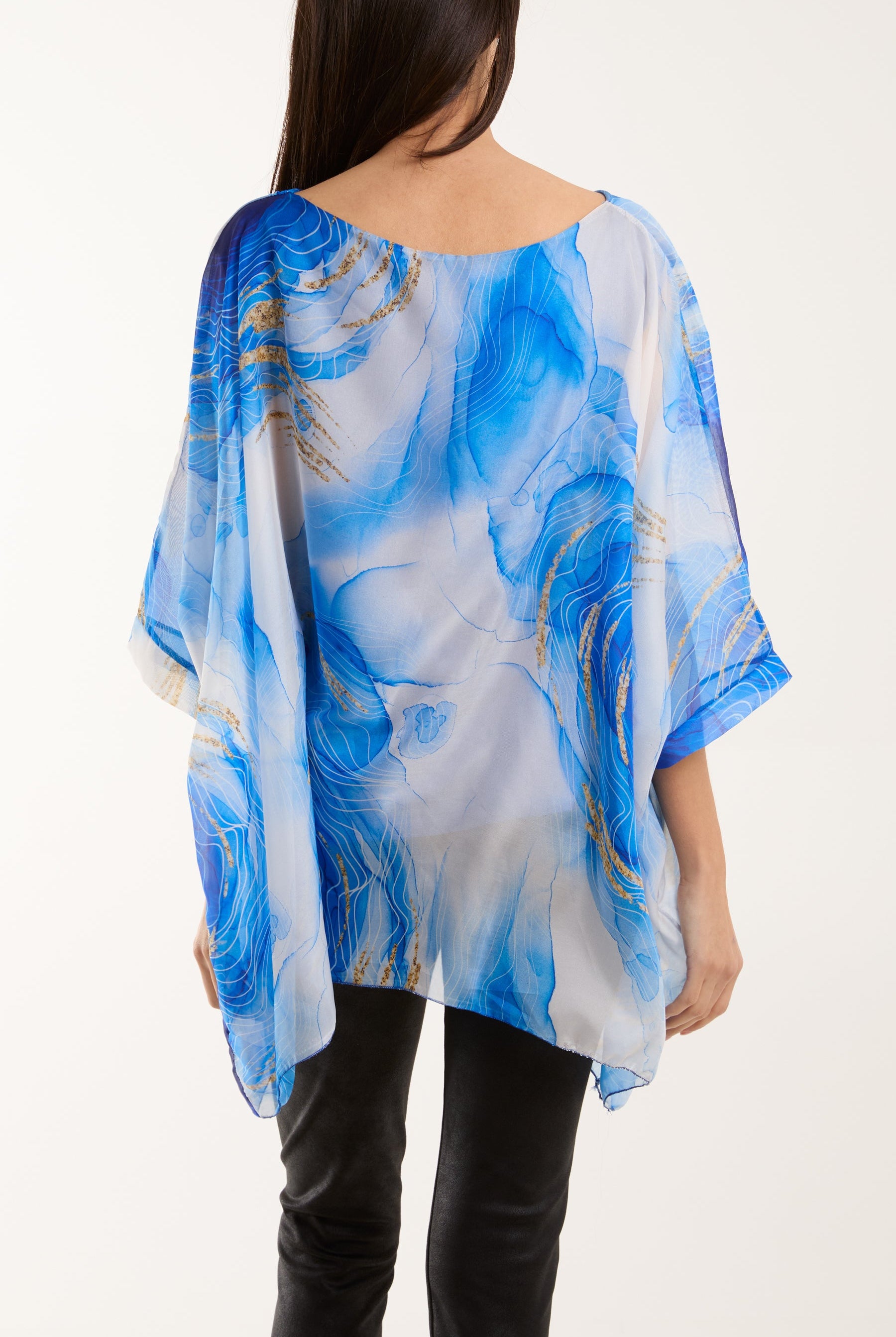 Marble Print Sheer Blouse Blouses WearAll