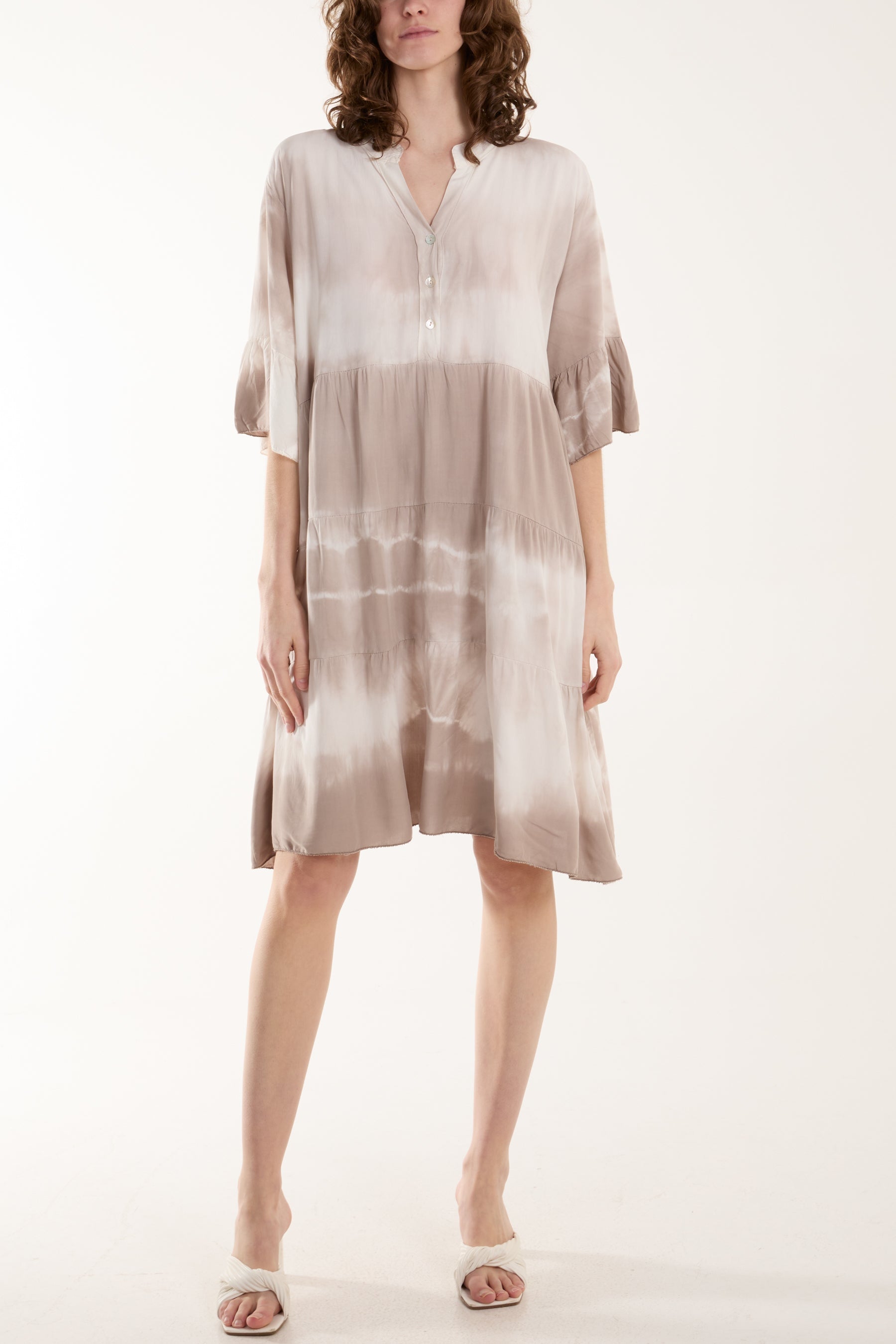 Tie Dye Smock Tiered Mini Dress Dresses WearAll Mocha One Size