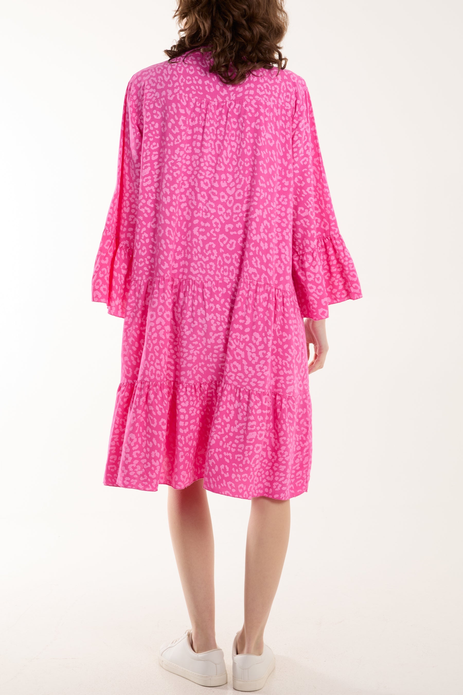 Leopard Print Long Sleeve Tiered Mini Dress Dresses WearAll