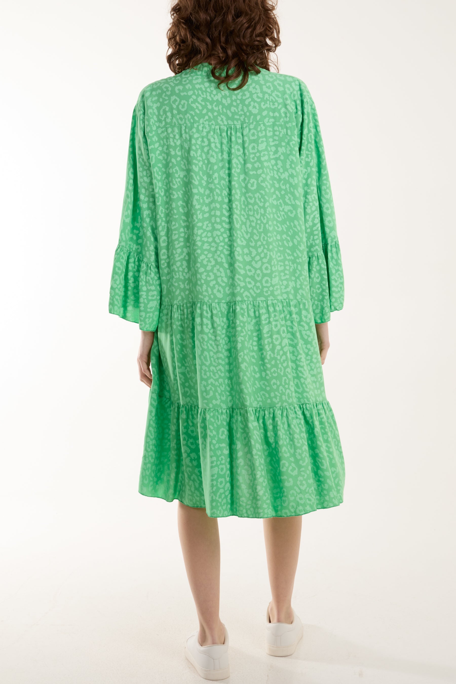 Leopard Print Long Sleeve Tiered Mini Dress Dresses WearAll