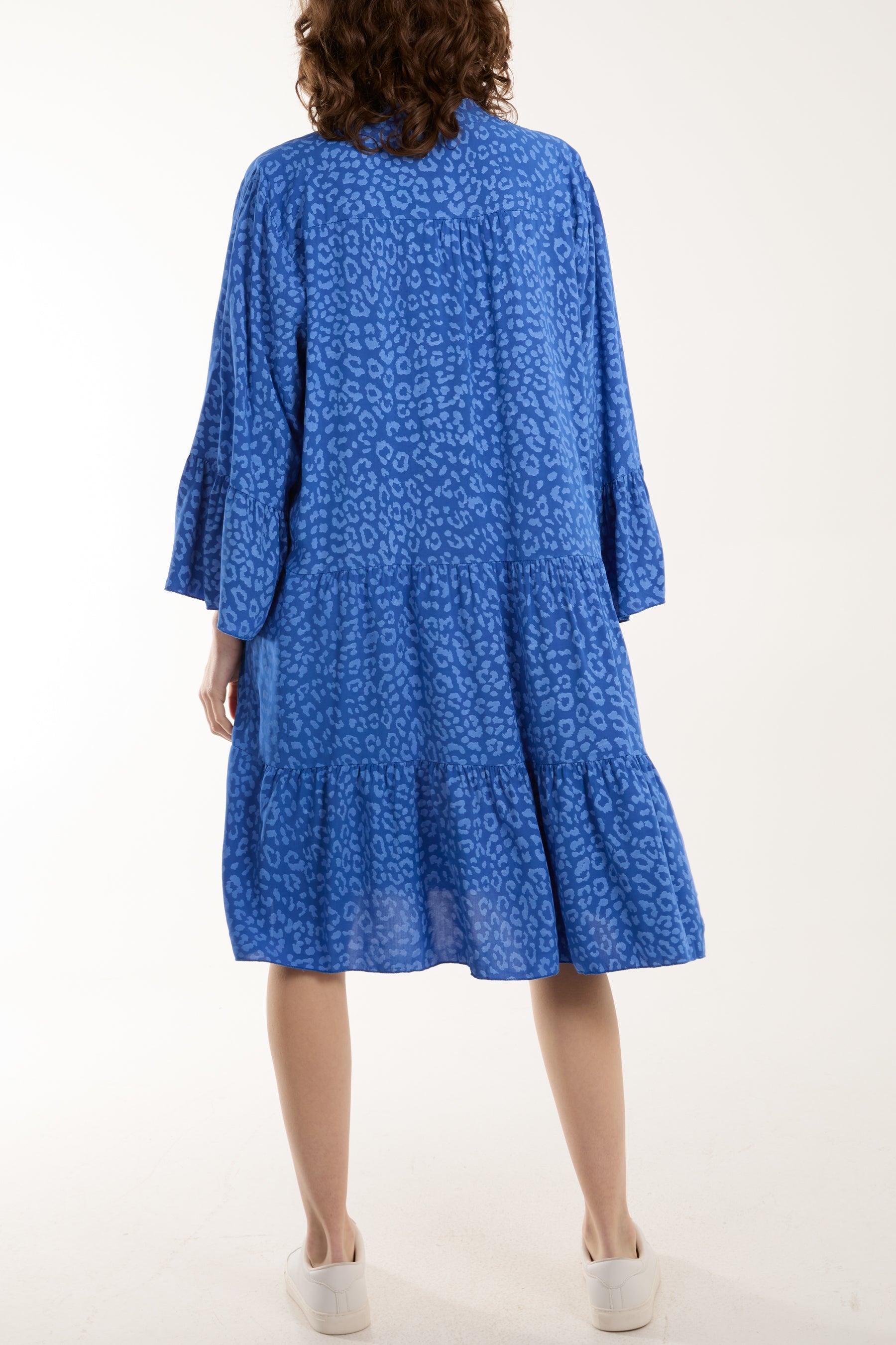 Leopard Print Long Sleeve Tiered Mini Dress Dresses WearAll