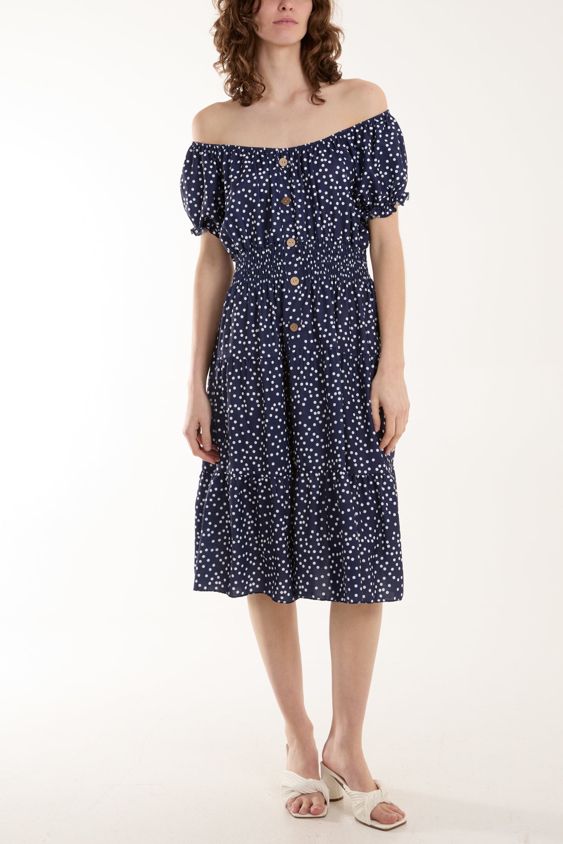 Polka Dot Button Through Mini Dress Dresses WearAll Navy One Size