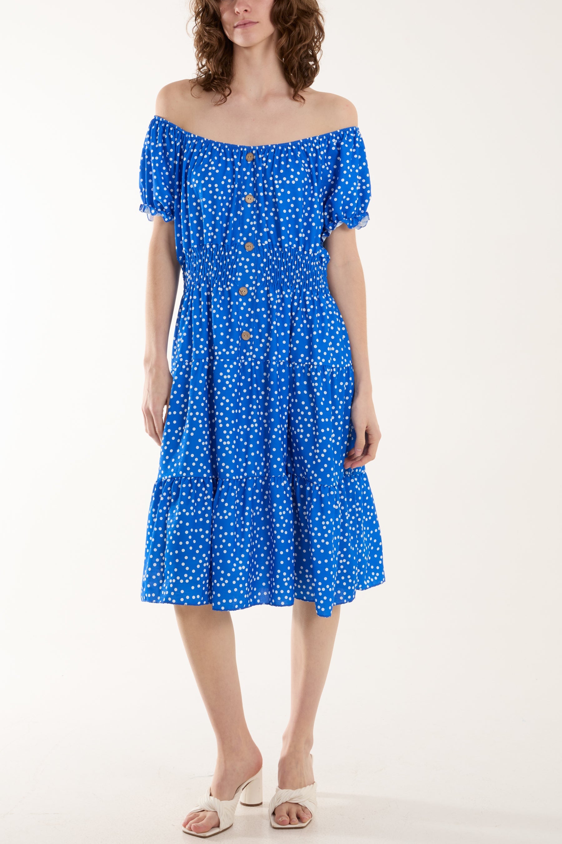 Polka Dot Button Through Mini Dress Dresses WearAll Royal Blue One Size