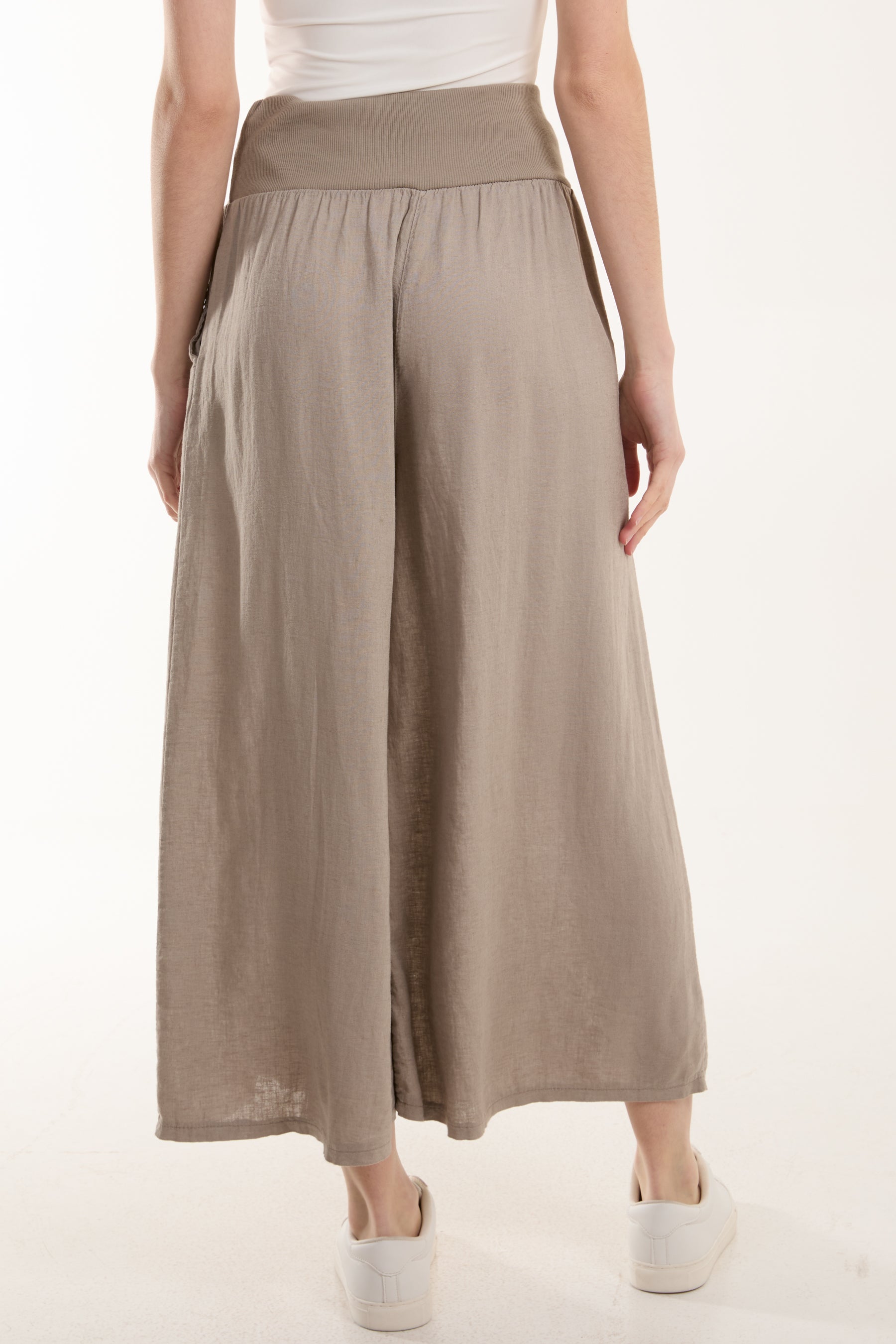 Linen Blend Wide Leg Waistband Trousers Trousers WearAll