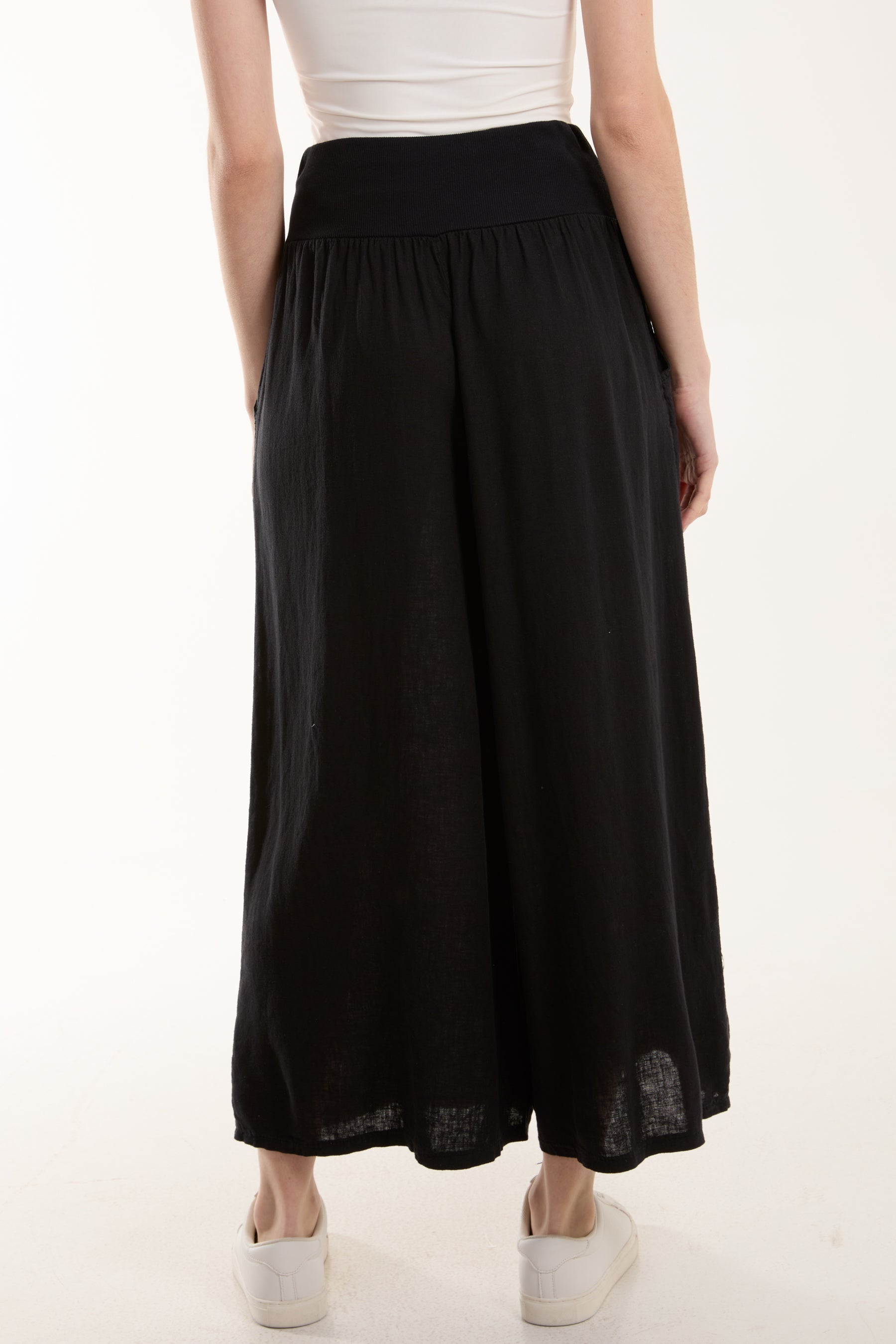 Linen Blend Wide Leg Waistband Trousers Trousers WearAll
