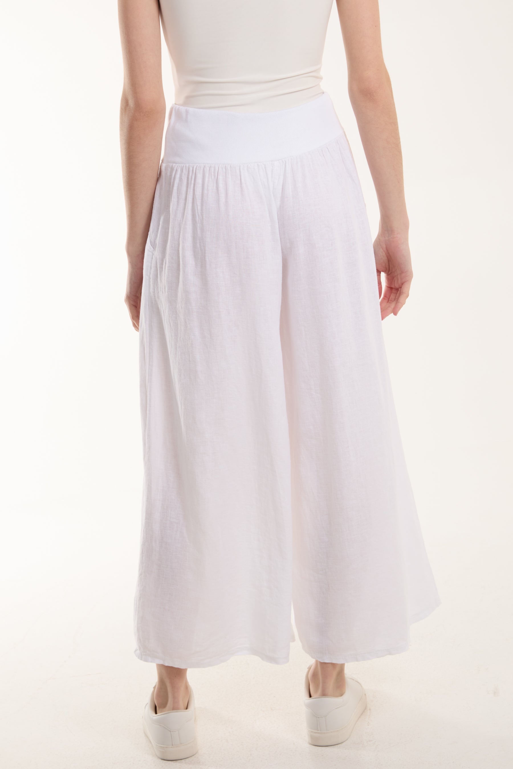 Linen Blend Wide Leg Waistband Trousers Trousers WearAll