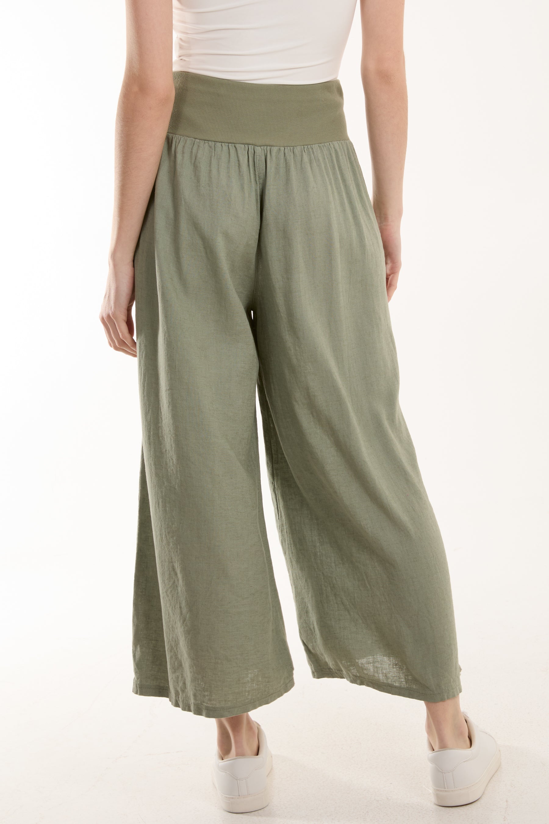 Linen Blend Wide Leg Waistband Trousers Trousers WearAll