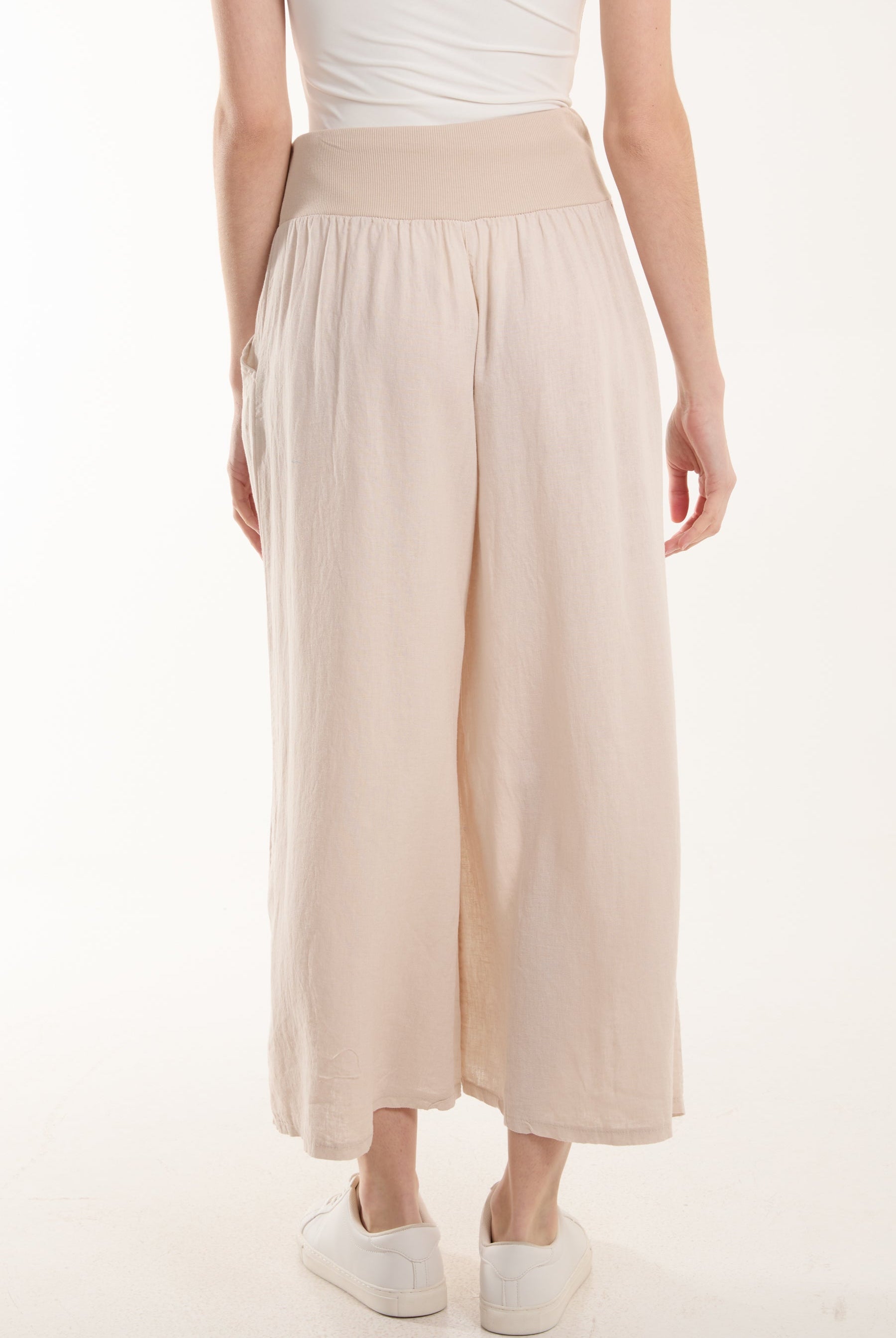 Linen Blend Wide Leg Waistband Trousers Trousers WearAll