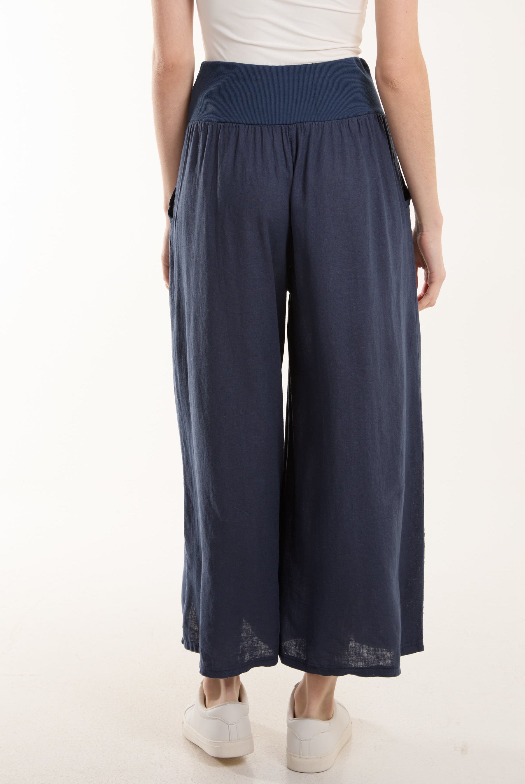 Linen Blend Wide Leg Waistband Trousers Trousers WearAll