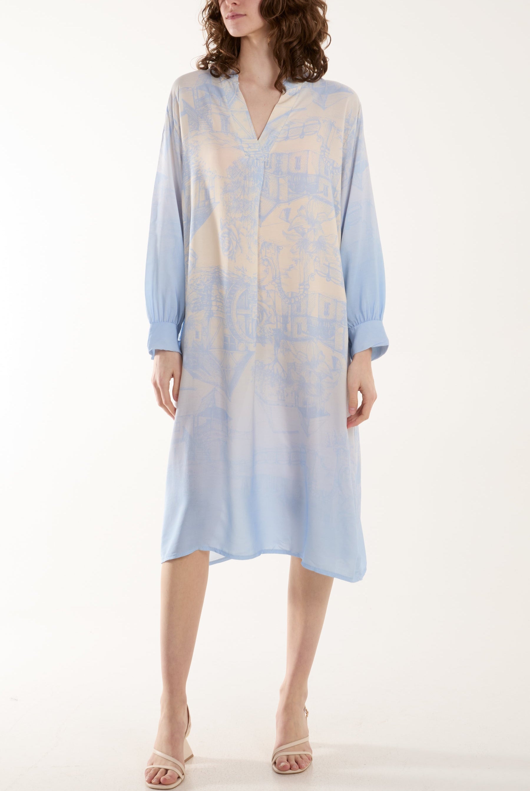 Ombre Landscape Print Midi Dress Dresses WearAll Light Blue One Size