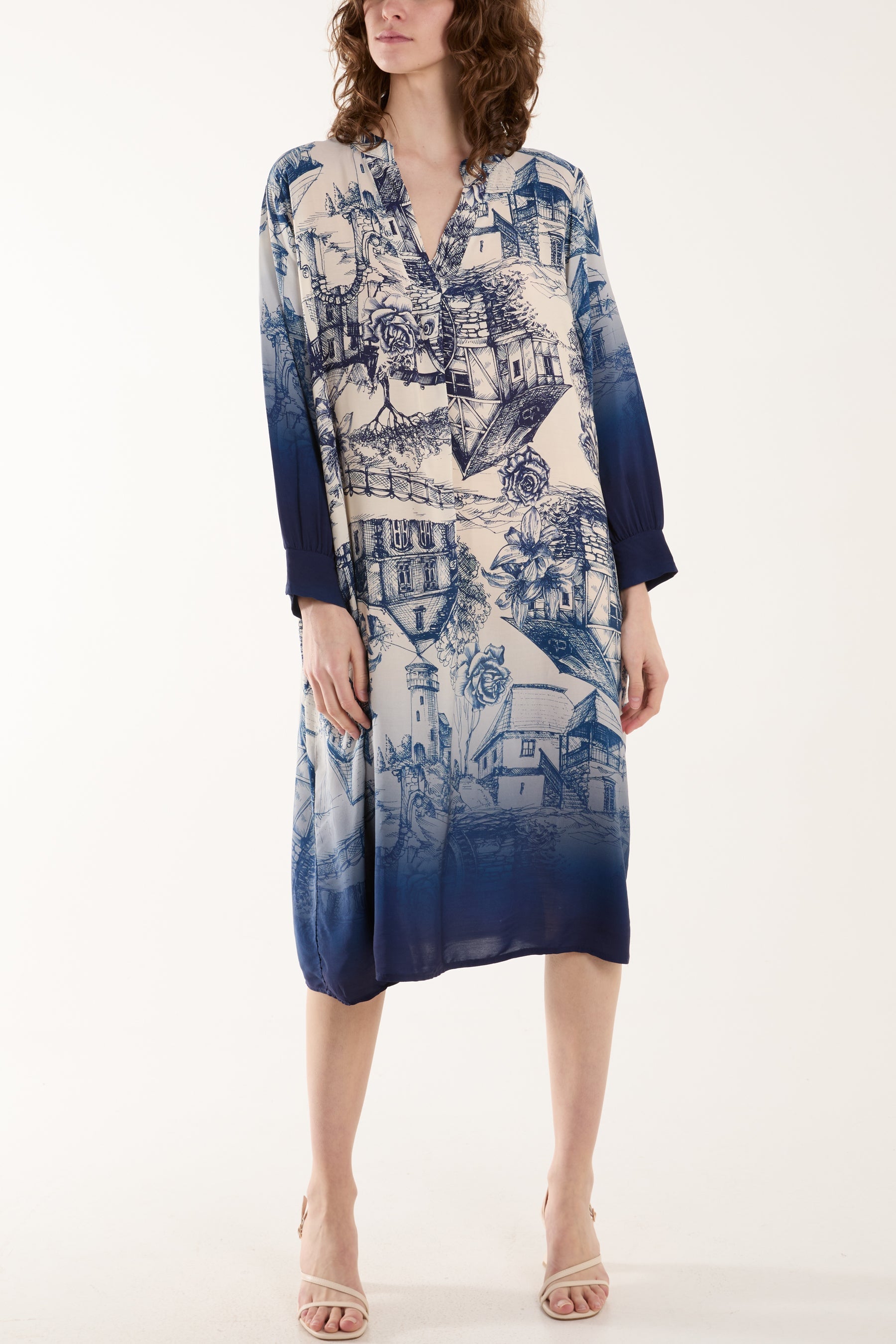 Ombre Landscape Print Midi Dress Dresses WearAll Navy One Size