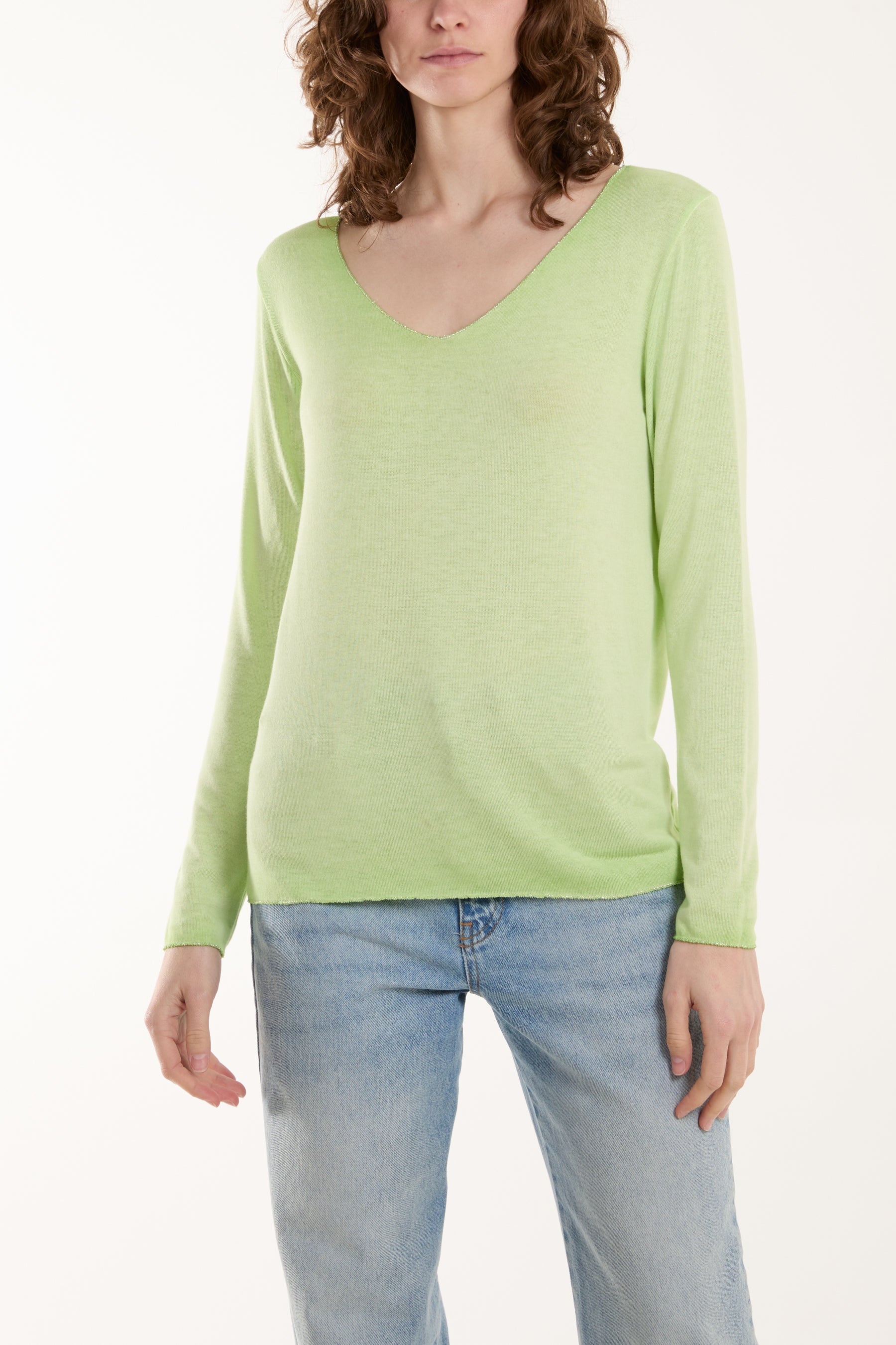 Acid Wash Shimmer Edge Fine Jumper Jumpers WearAll Lime One Size