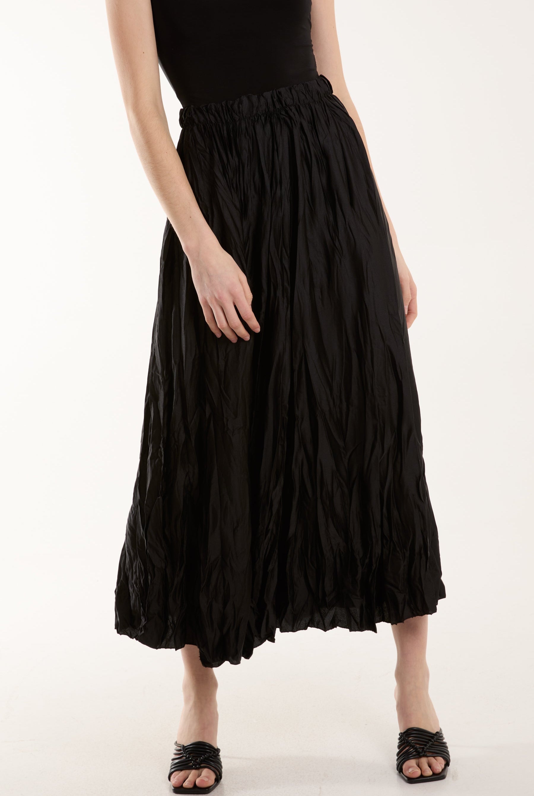 Crinkle Satin Midi Skirt Skirts WearAll Black One Size