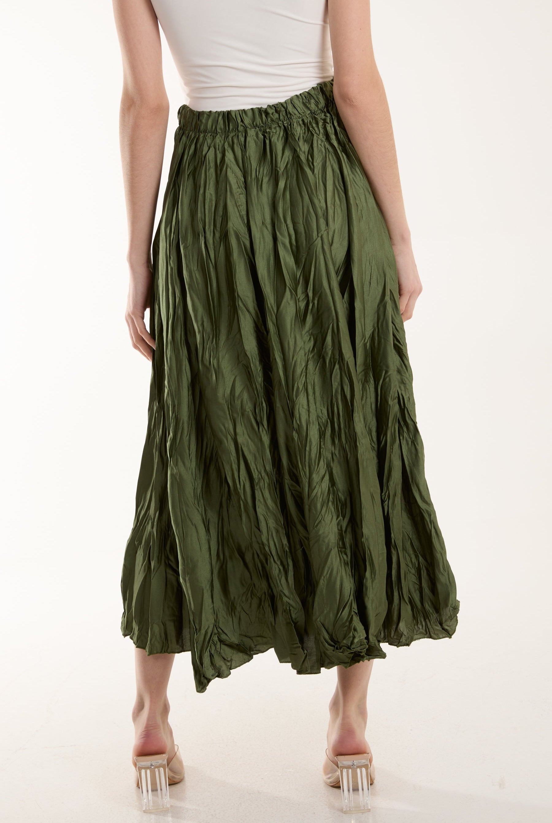 Crinkle Satin Midi Skirt Skirts WearAll