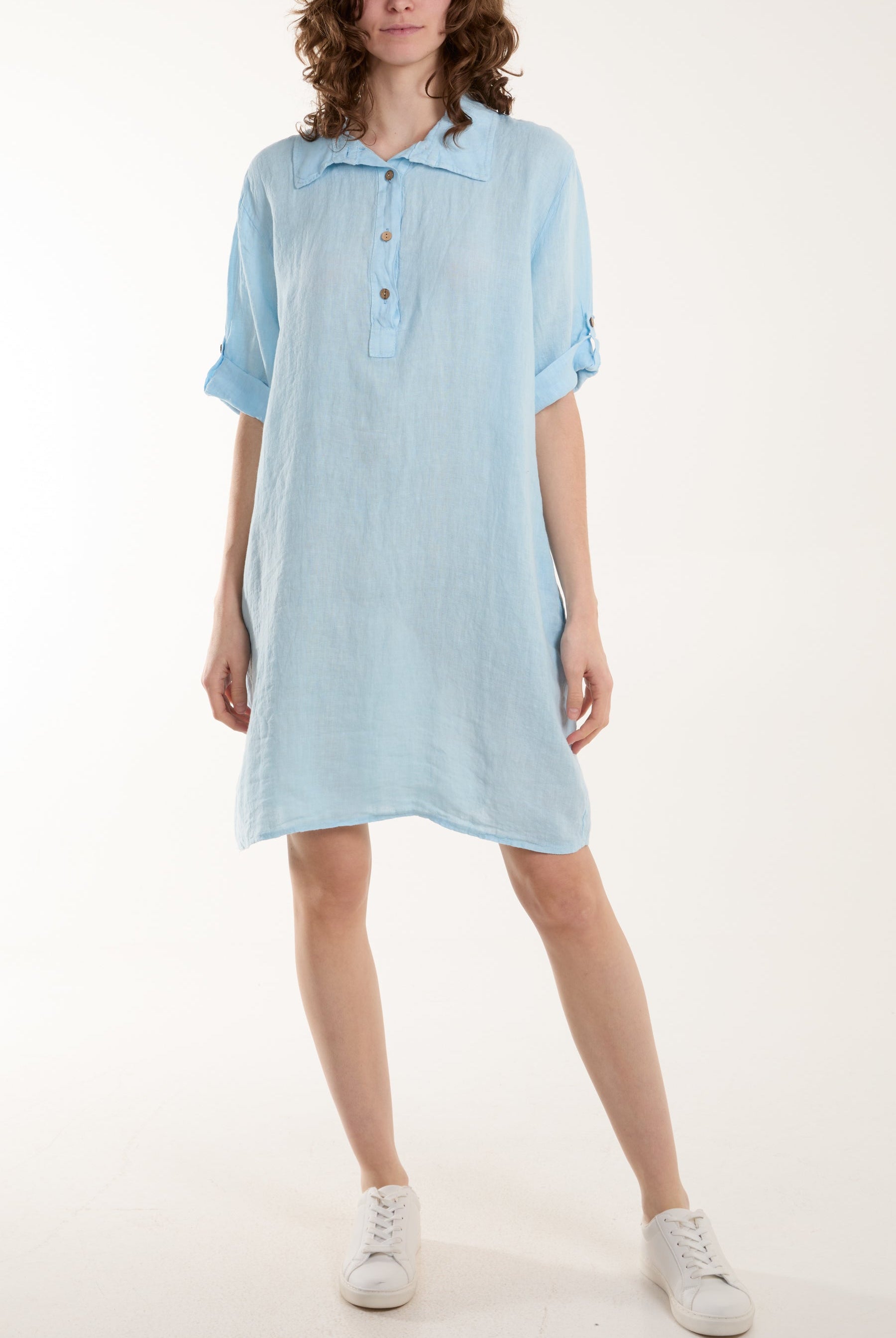 Linen Pocket Shirt Mini Dress Dresses WearAll Light Blue One Size