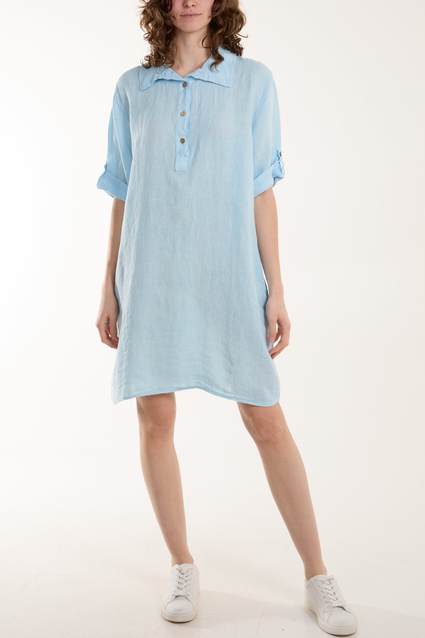Linen Pocket Shirt Mini Dress Dresses WearAll Light Blue One Size