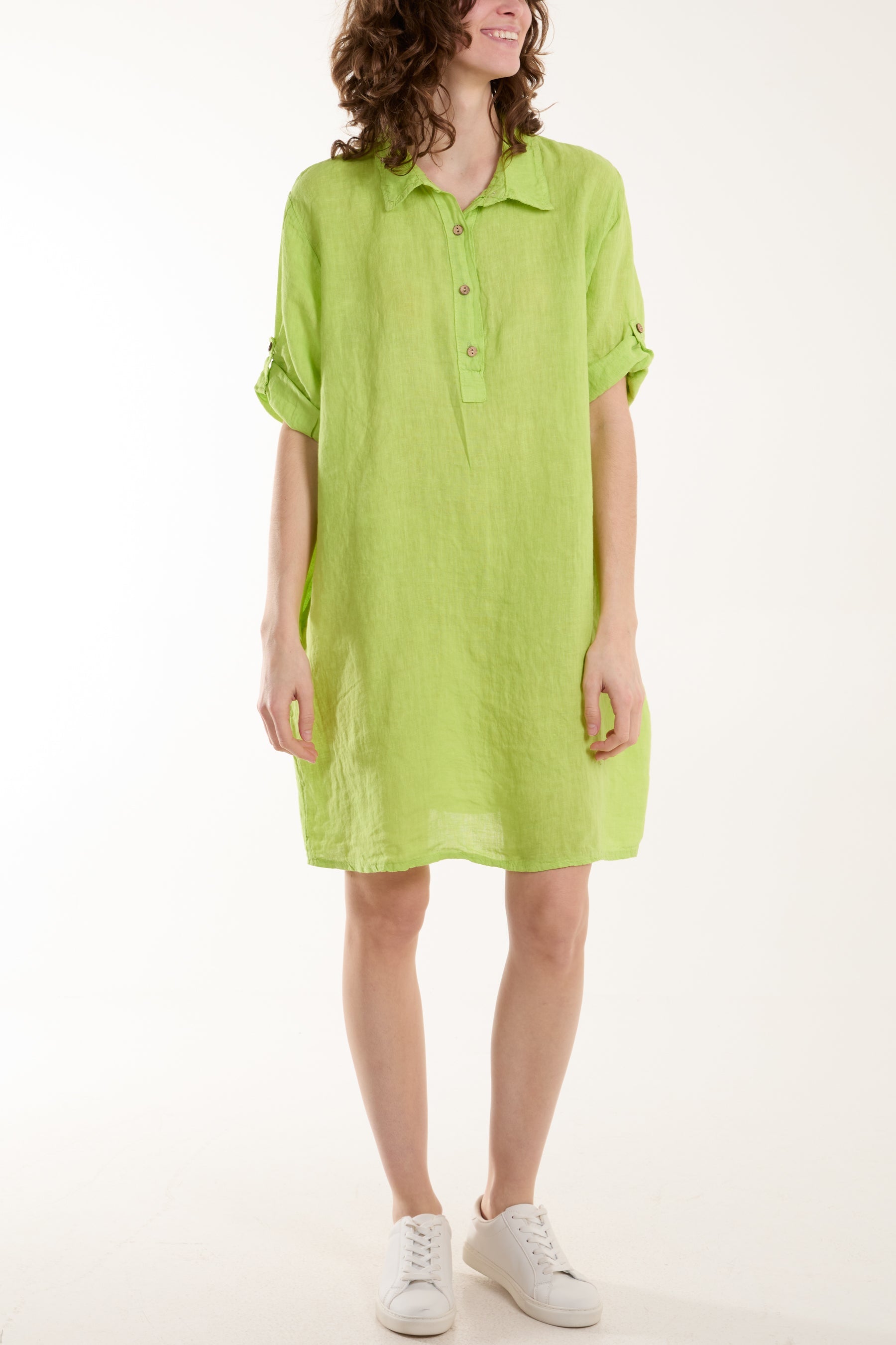 Linen Pocket Shirt Mini Dress Dresses WearAll Lime One Size