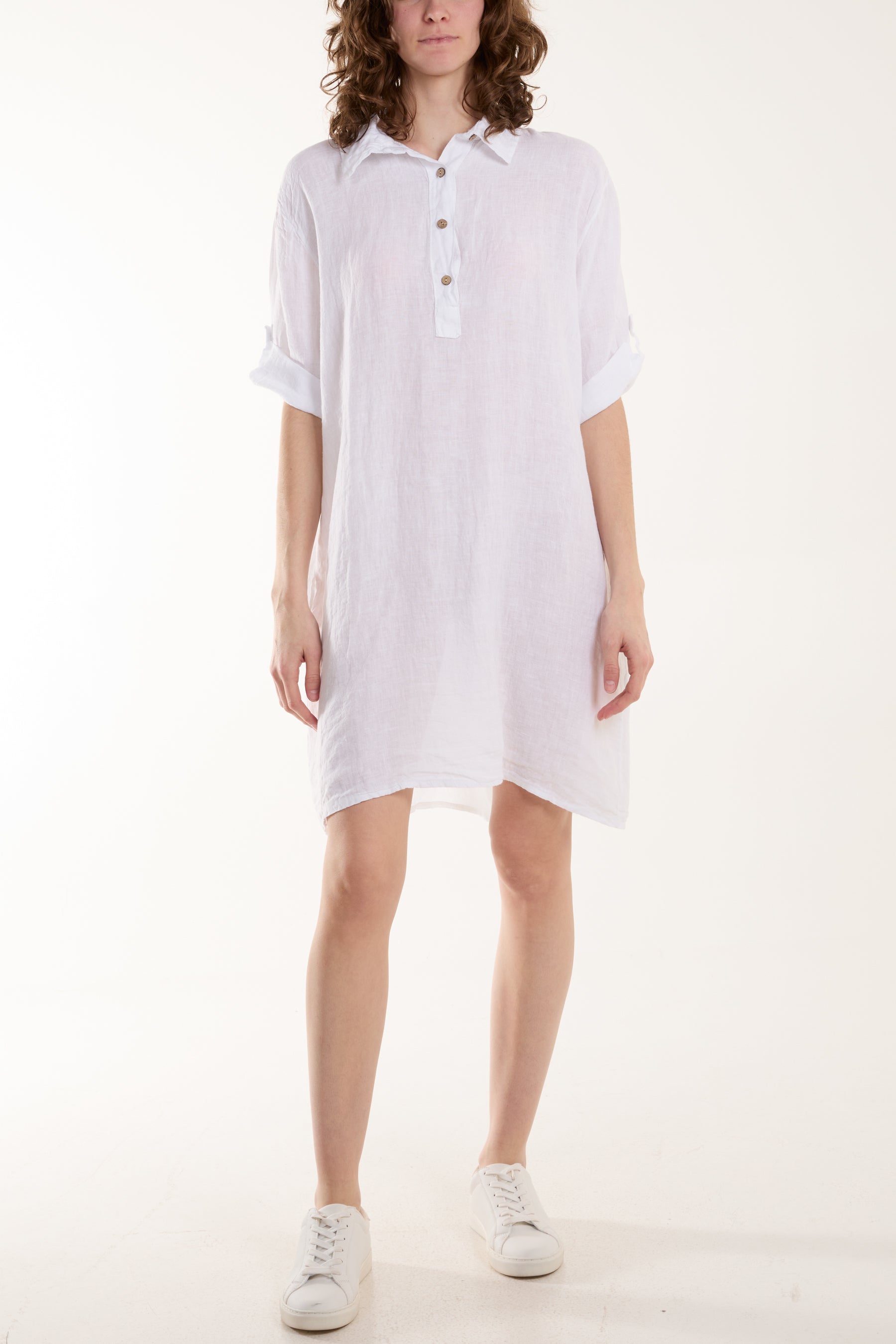 Linen Pocket Shirt Mini Dress Dresses WearAll White One Size