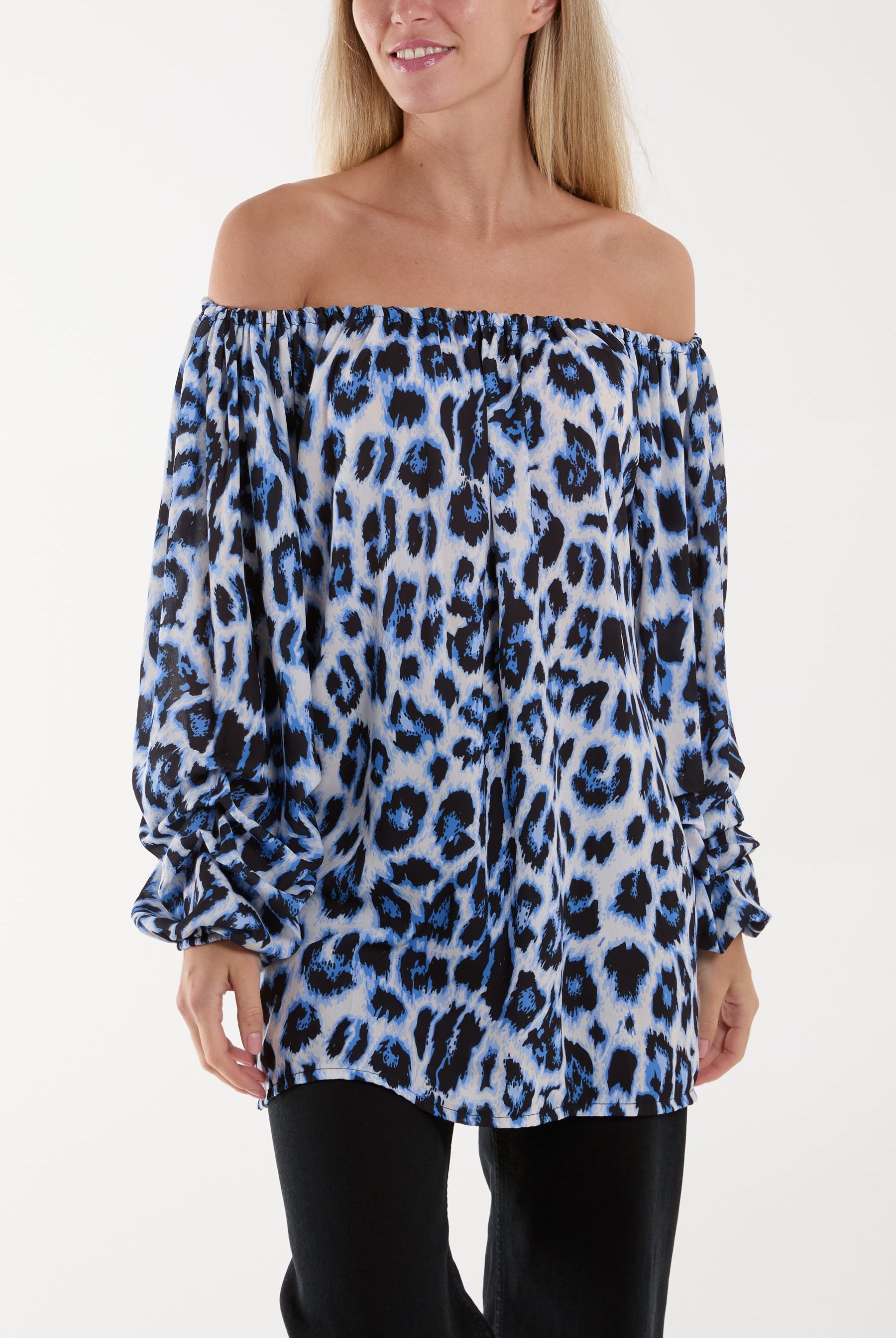 Bardot Leopard Print Blouse Blouses WearAll Light Blue One Size