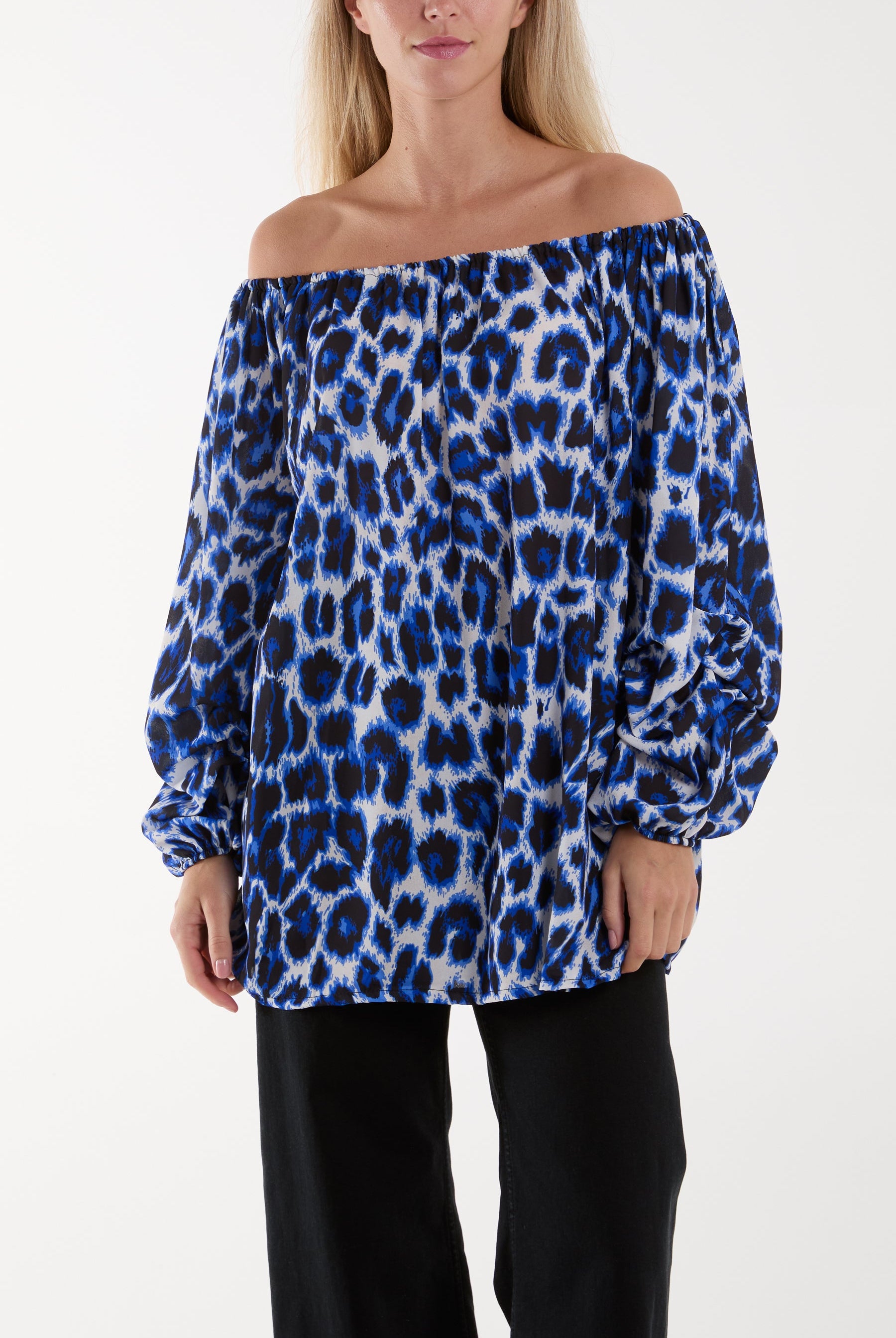 Bardot Leopard Print Blouse Blouses WearAll Royal Blue One Size
