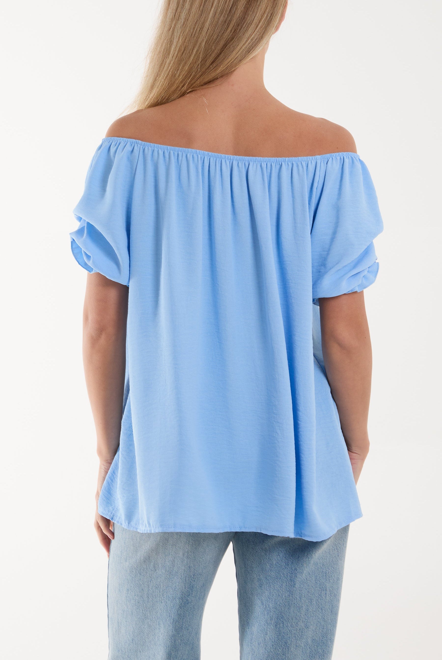 Puff Sleeve Smock Bardot Top Blouses WearAll