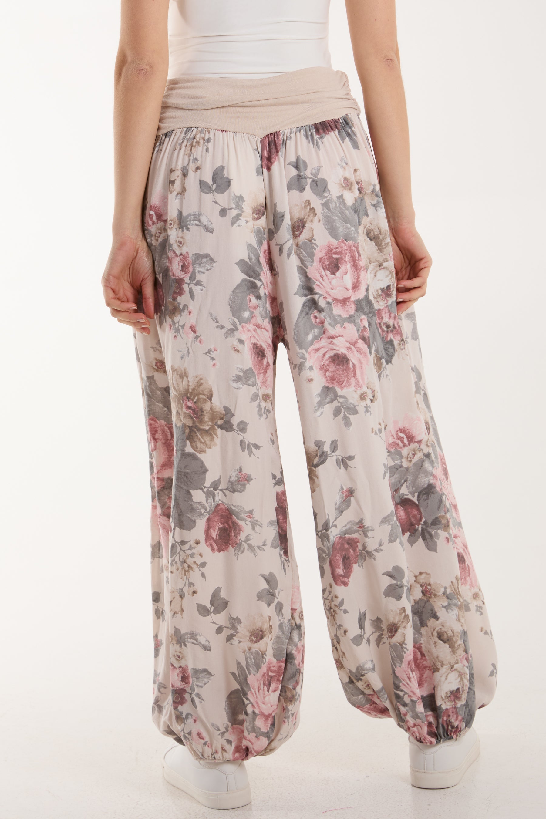 Roses Contrast Waist Harem Trousers Trousers WearAll