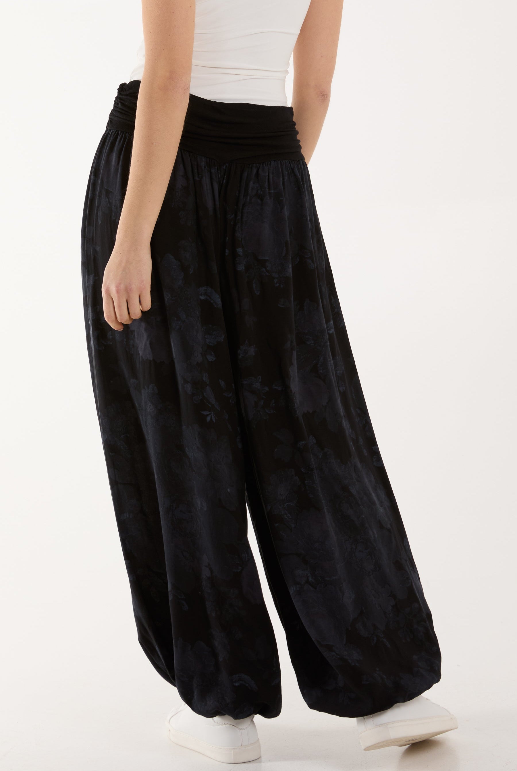 Roses Contrast Waist Harem Trousers Trousers WearAll