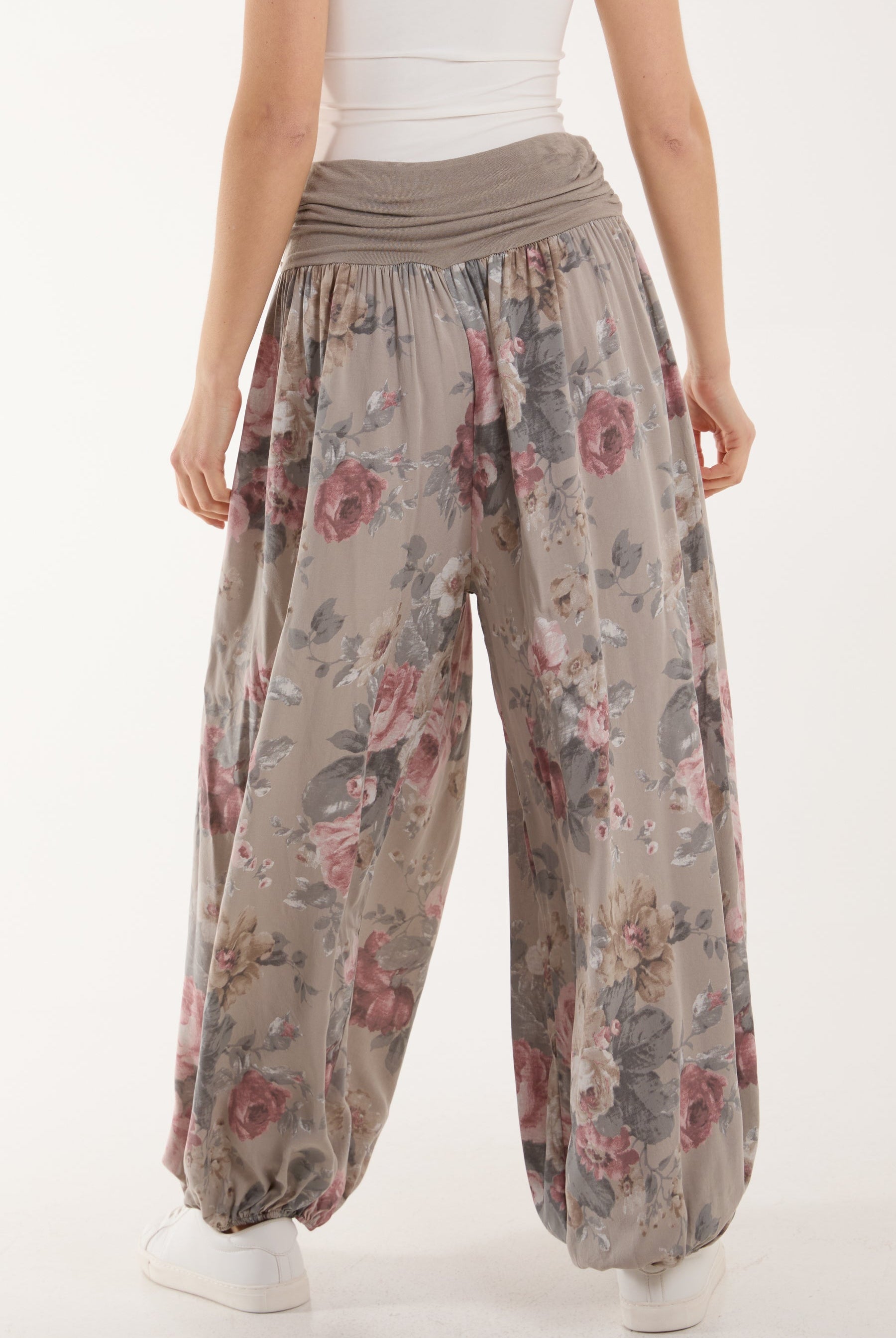 Roses Contrast Waist Harem Trousers Trousers WearAll