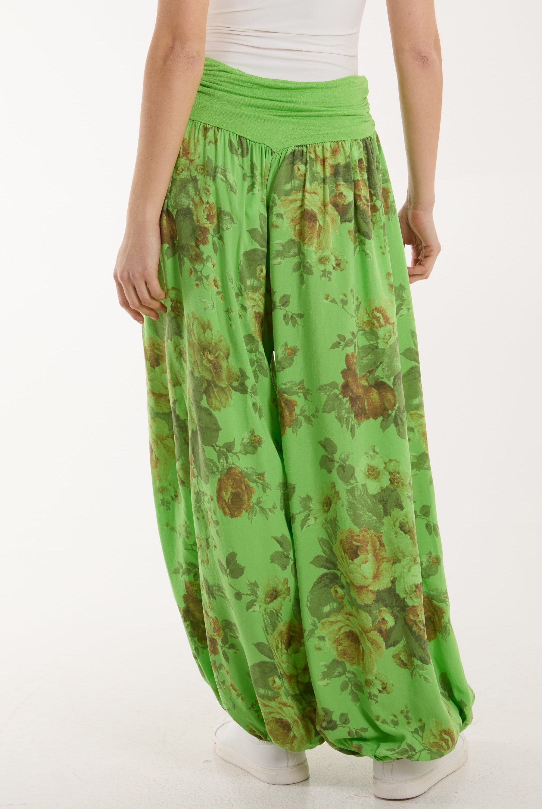 Roses Contrast Waist Harem Trousers Trousers WearAll