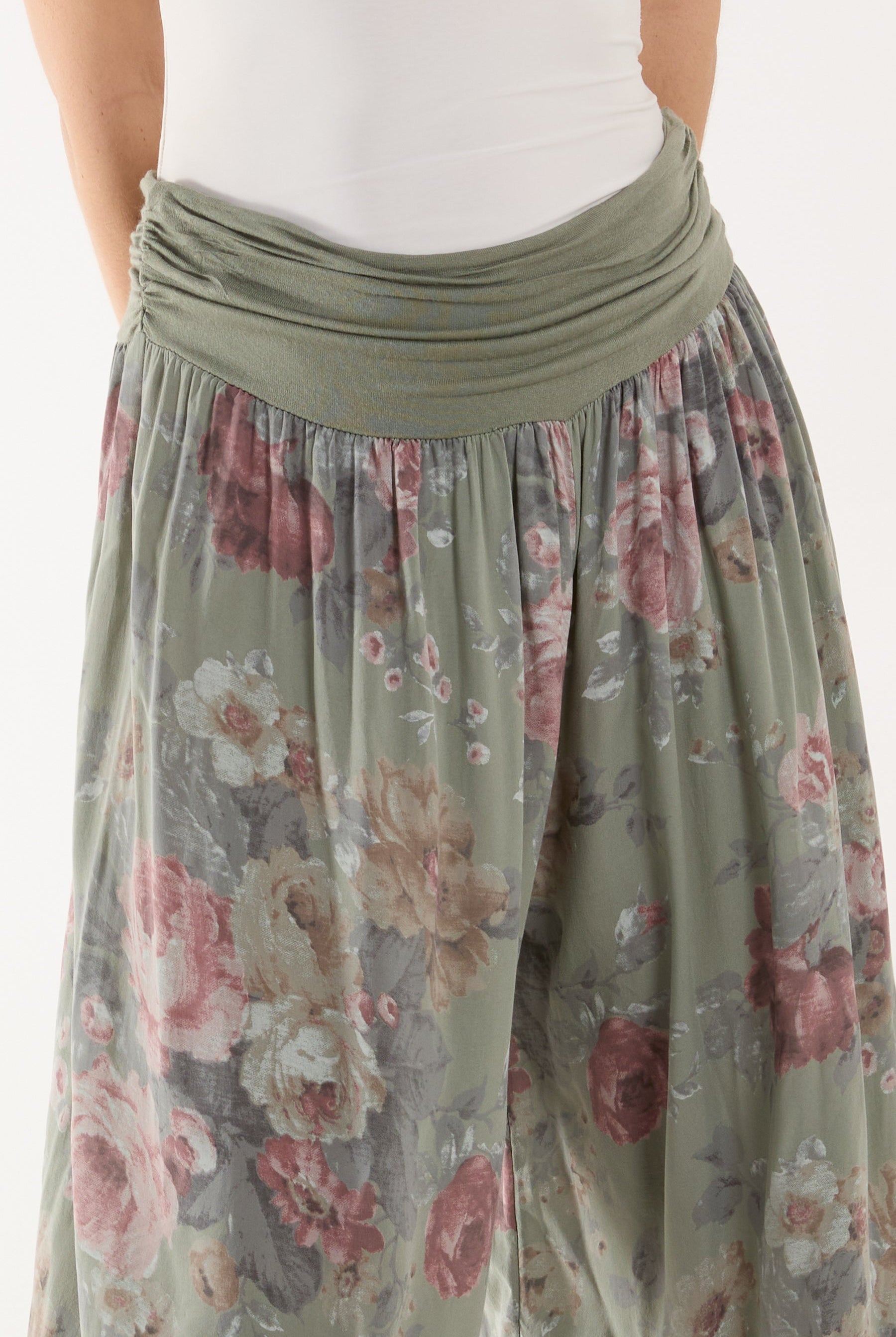 Roses Contrast Waist Harem Trousers Trousers WearAll