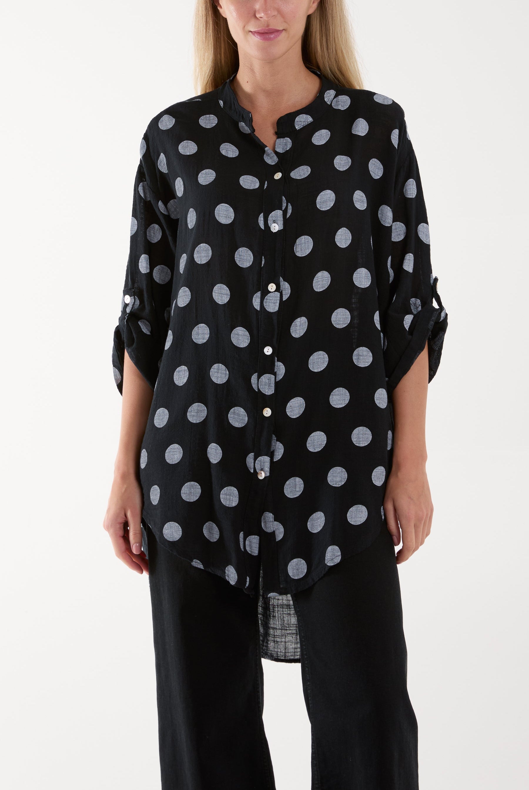 Polka Dot Cotton Shirt Shirts WearAll Black One Size