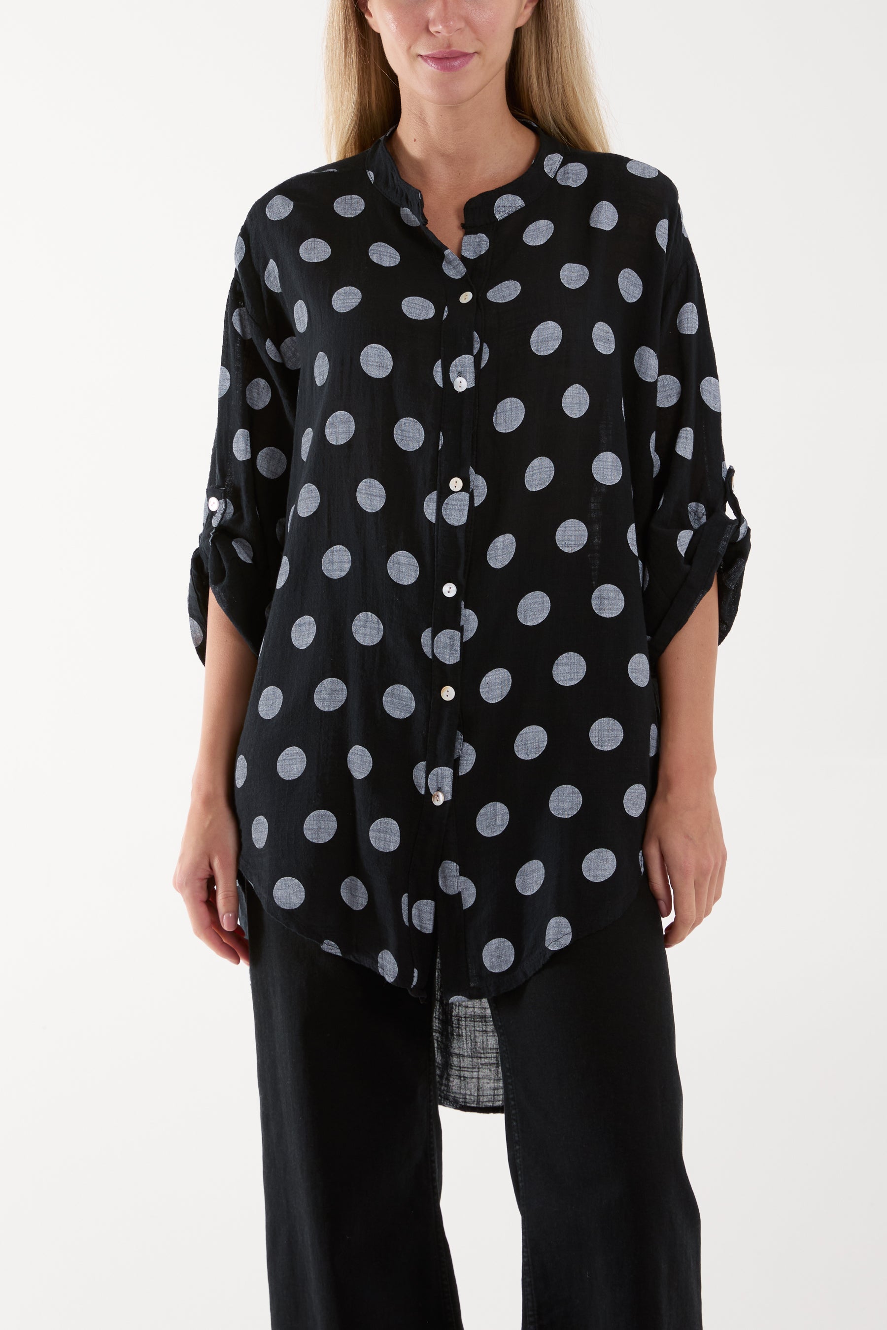Polka Dot Cotton Shirt Shirts WearAll Black One Size