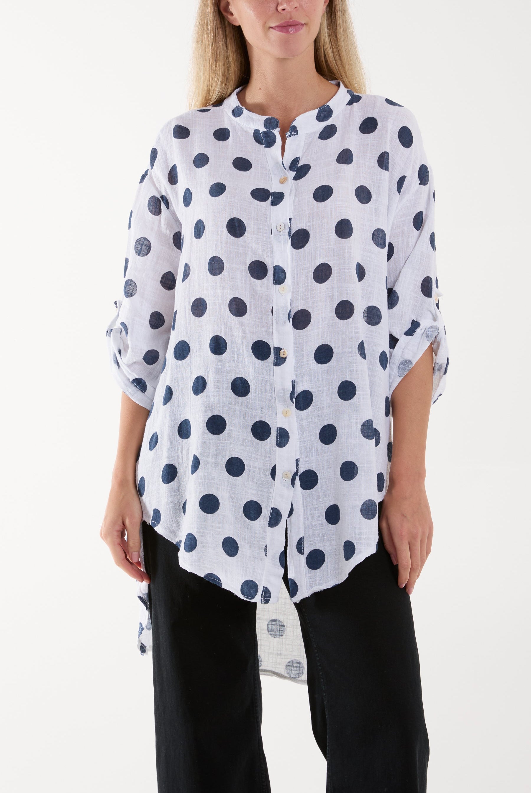 Polka Dot Cotton Shirt Shirts WearAll White One Size