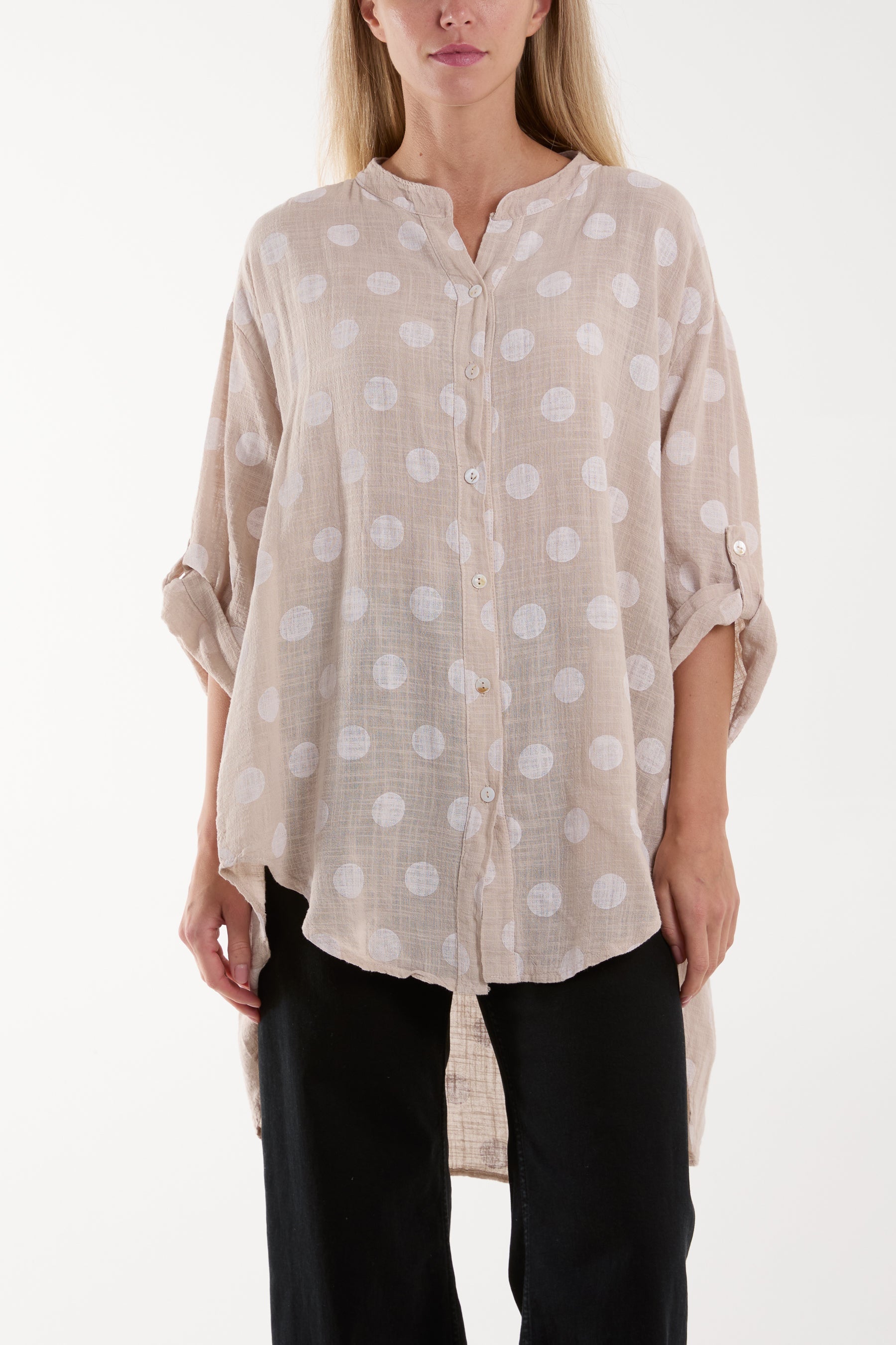 Polka Dot Cotton Shirt Shirts WearAll Beige One Size