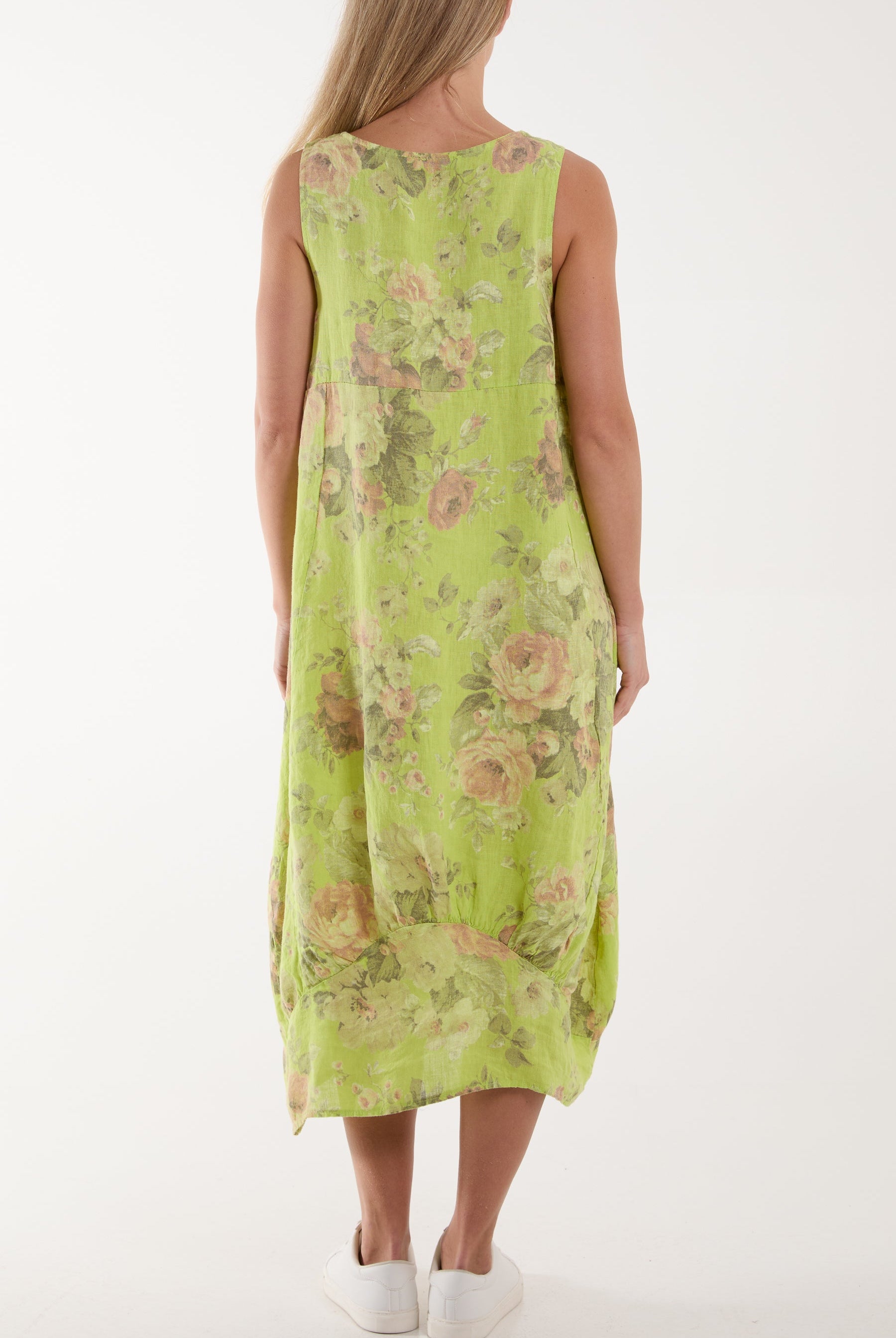 Flower Bouquet Sleeveless Linen Dress Dresses WearAll