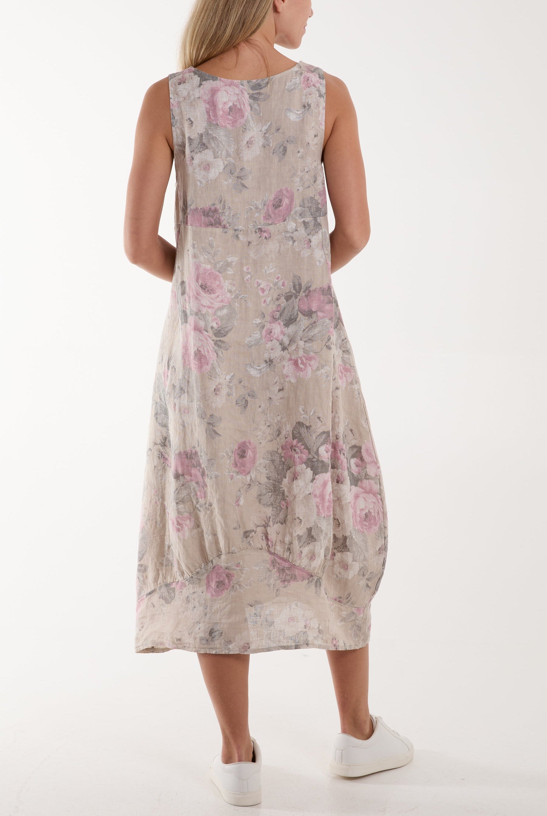 Flower Bouquet Sleeveless Linen Dress Dresses WearAll