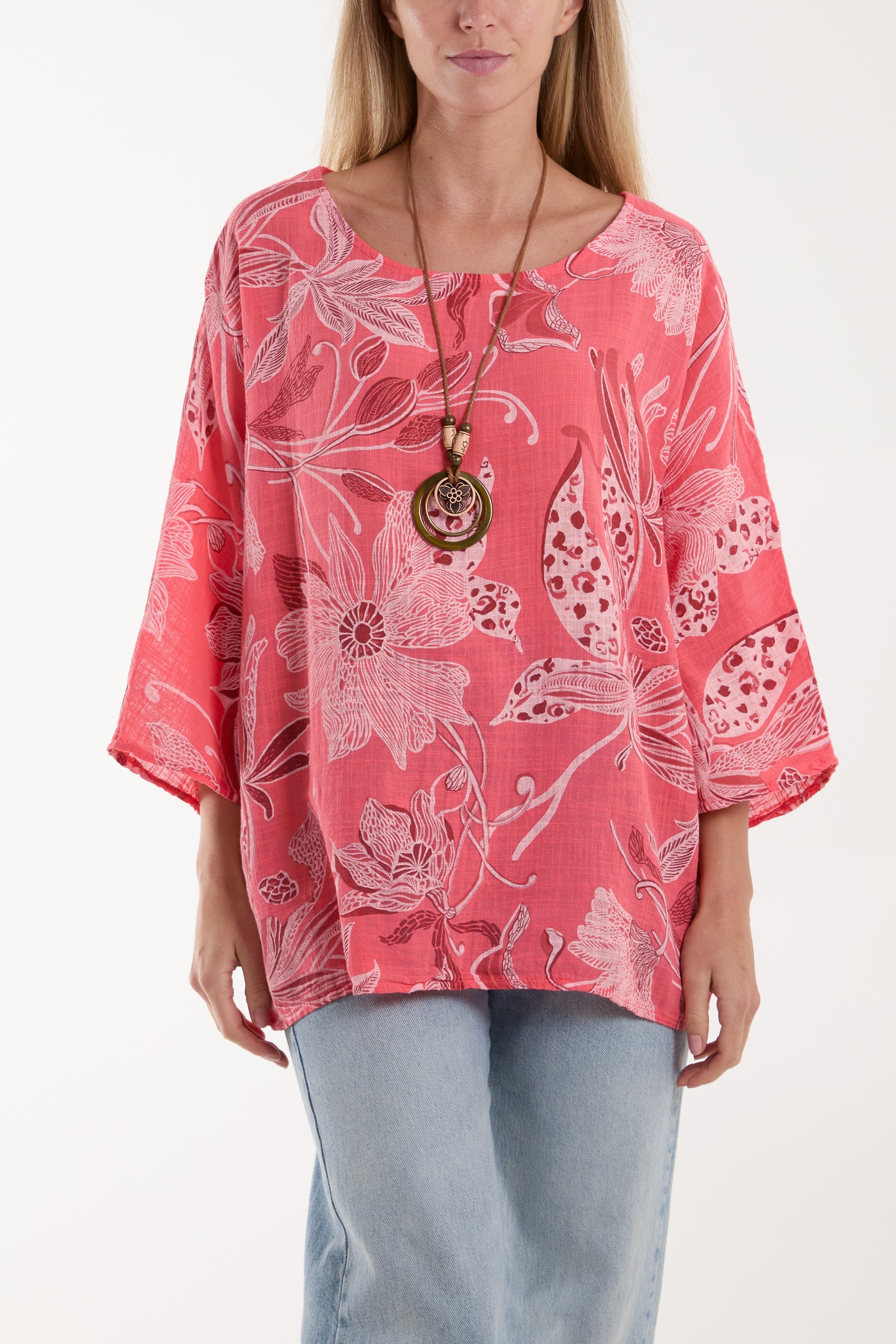 Necklace Botanical Flower Cotton Top Tops WearAll Coral One Size