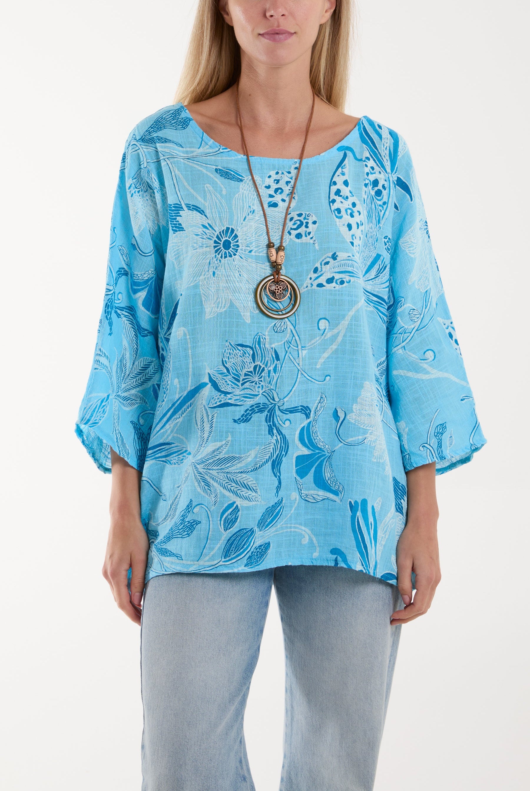 Necklace Botanical Flower Cotton Top Tops WearAll Turquoise One Size