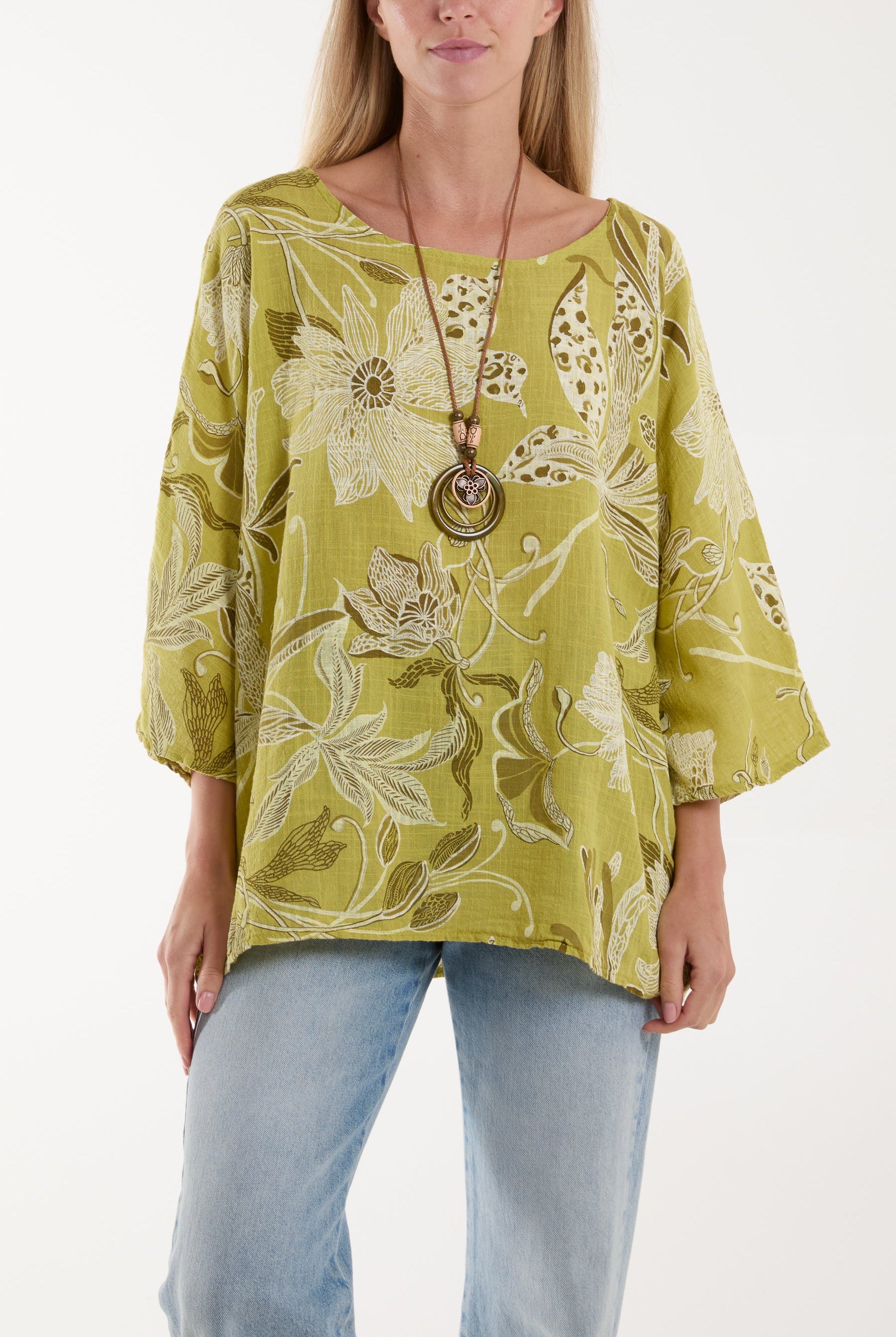 Necklace Botanical Flower Cotton Top Tops WearAll Olive One Size