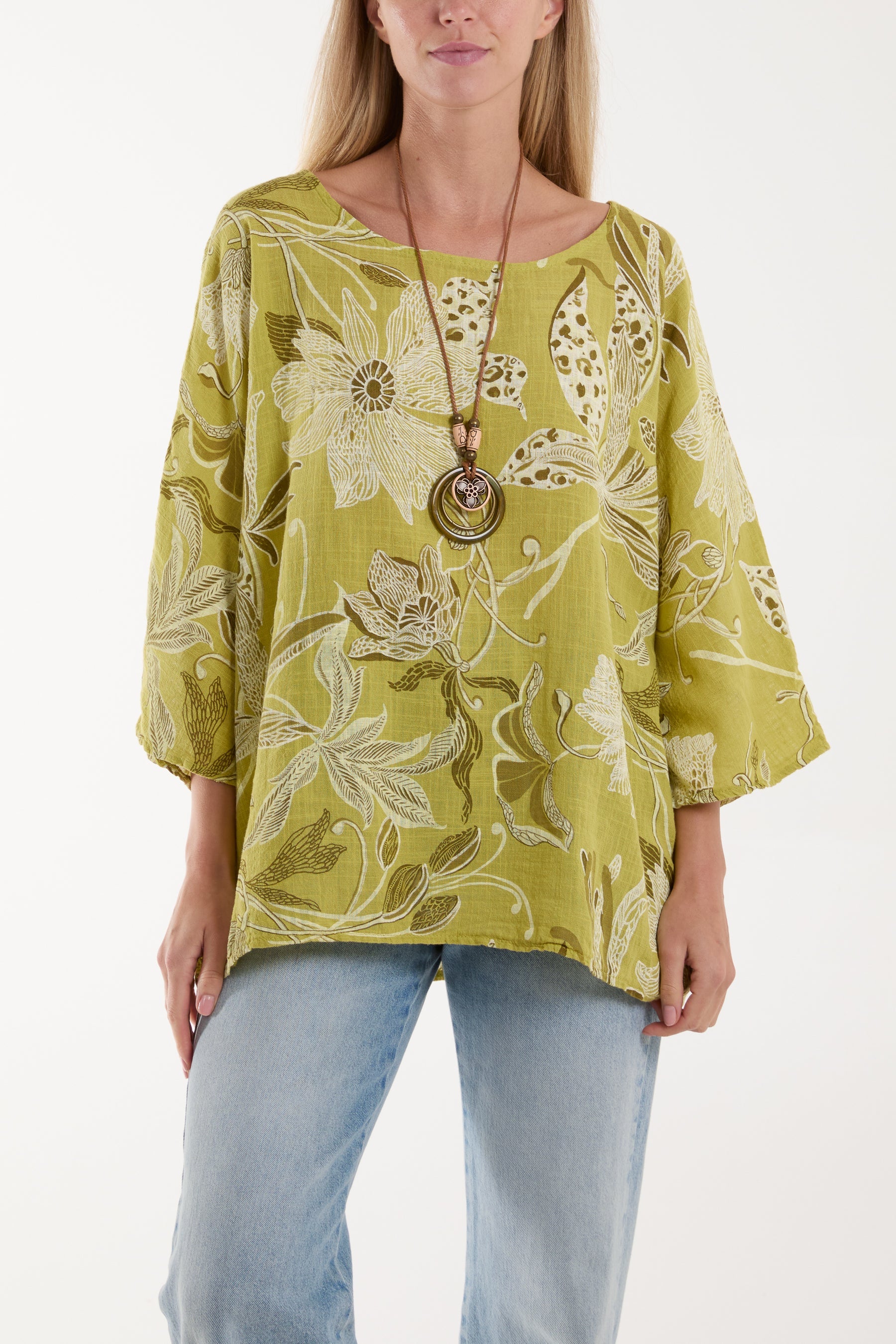 Necklace Botanical Flower Cotton Top Tops WearAll Olive One Size