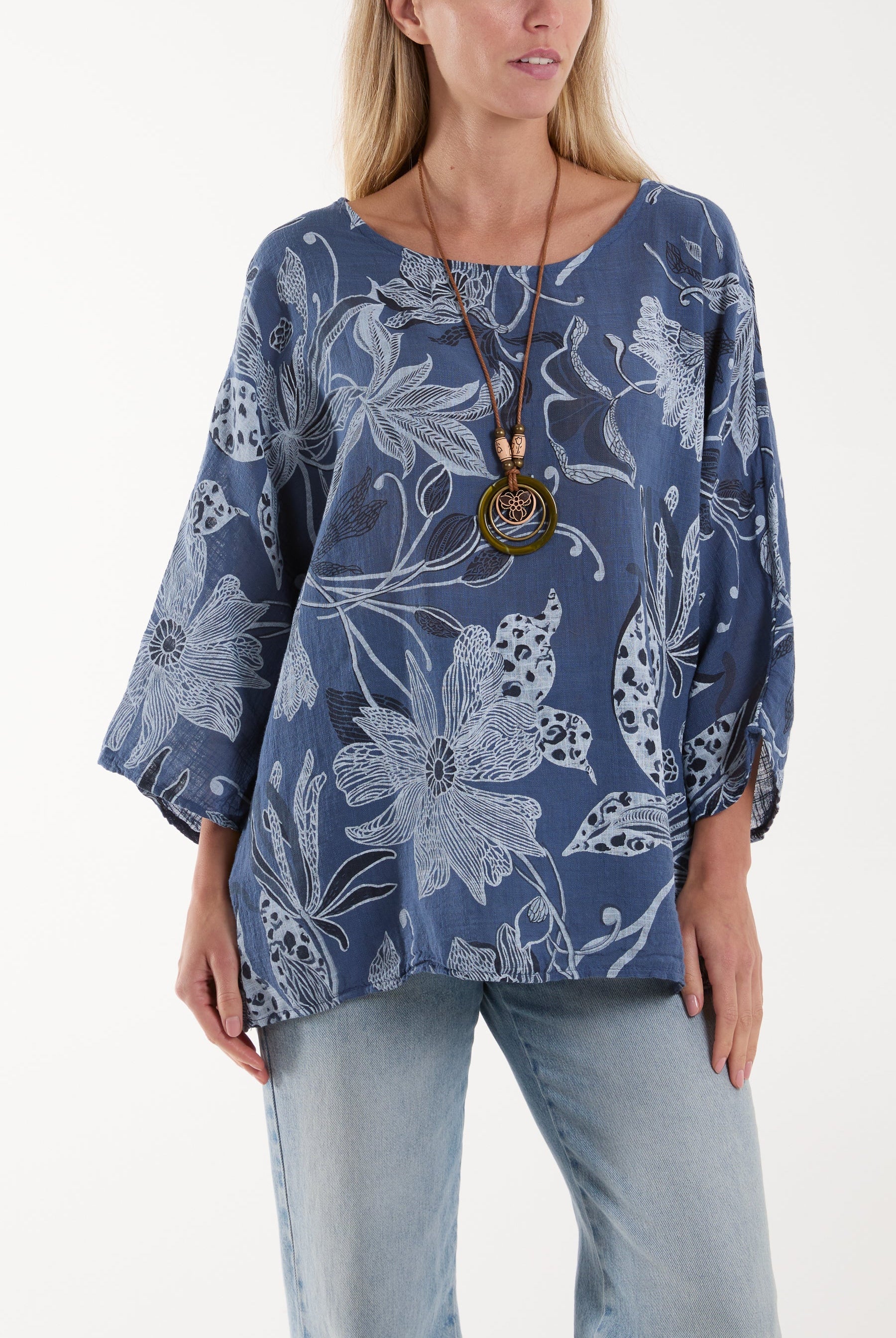 Necklace Botanical Flower Cotton Top Tops WearAll Denim One Size