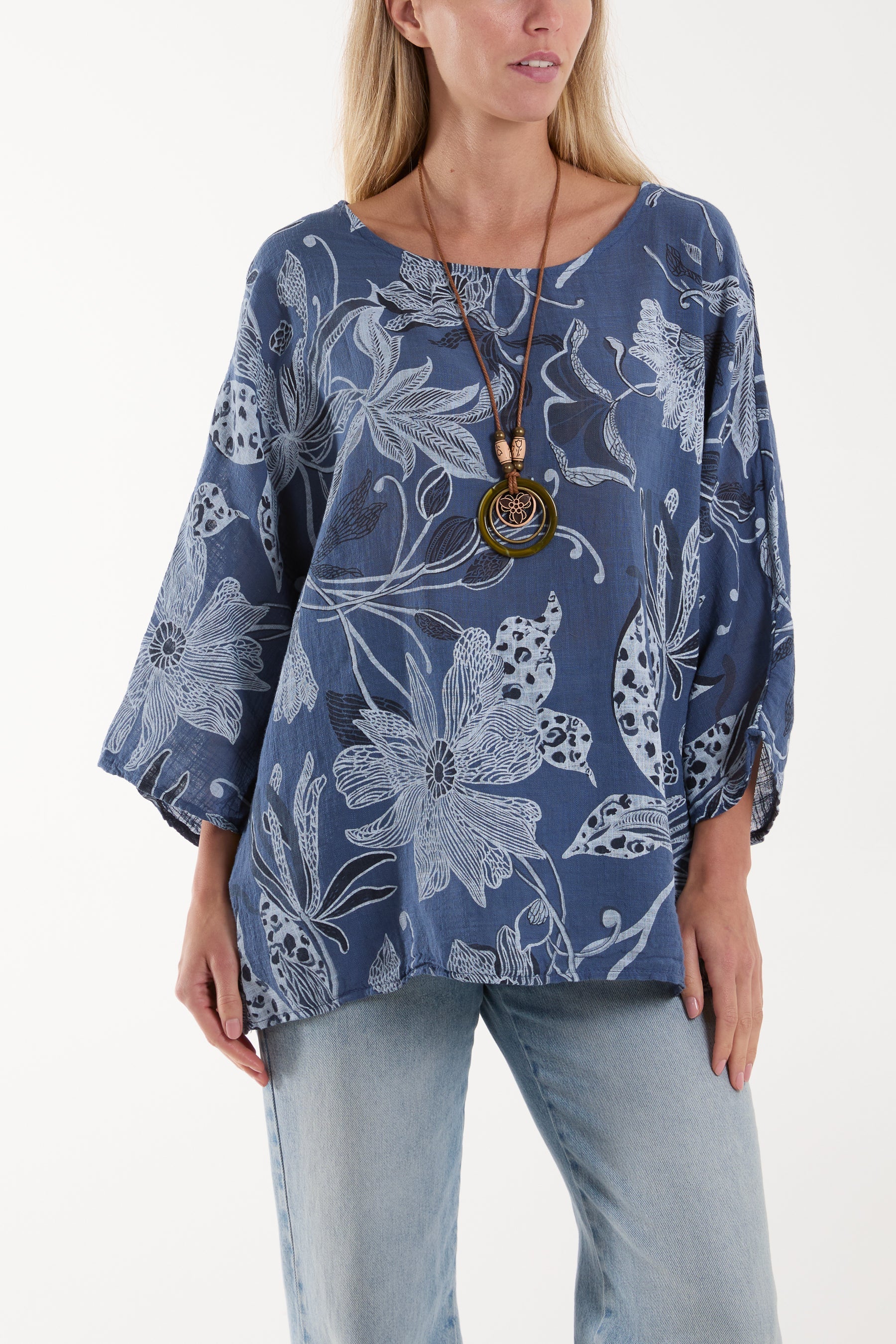 Necklace Botanical Flower Cotton Top Tops WearAll Denim One Size