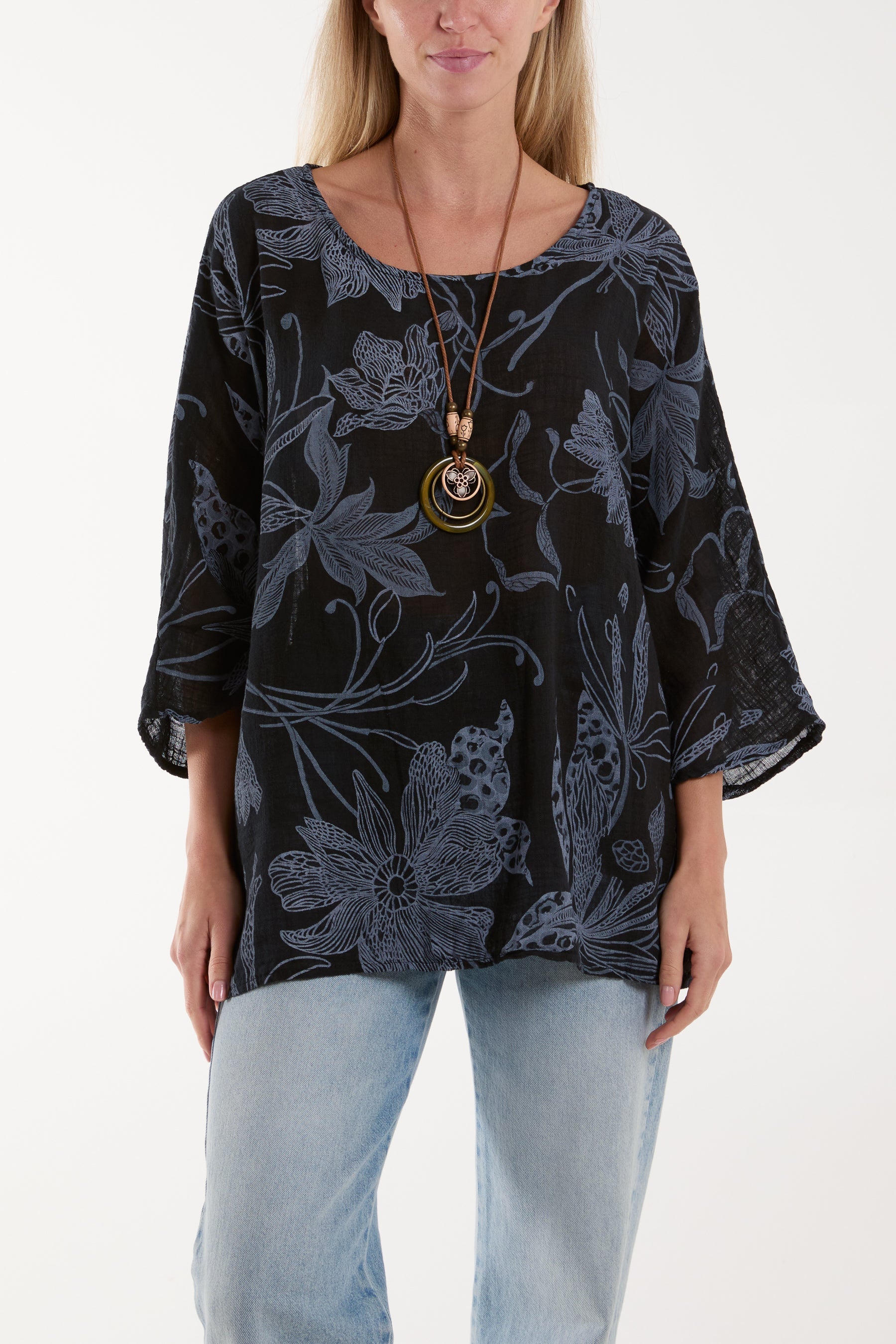 Necklace Botanical Flower Cotton Top Tops WearAll Black One Size