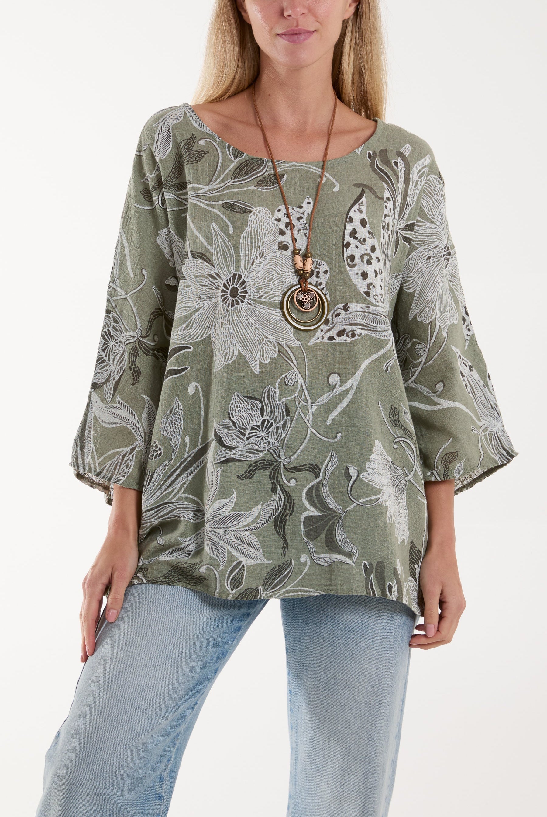 Necklace Botanical Flower Cotton Top Tops WearAll Khaki One Size