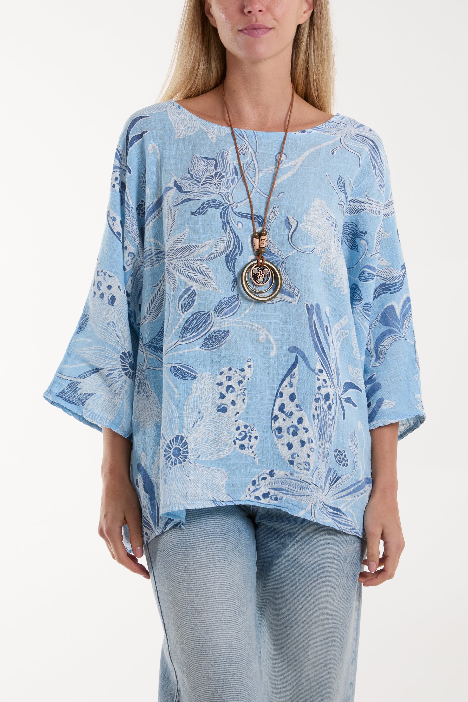 Necklace Botanical Flower Cotton Top Tops WearAll Light Blue One Size