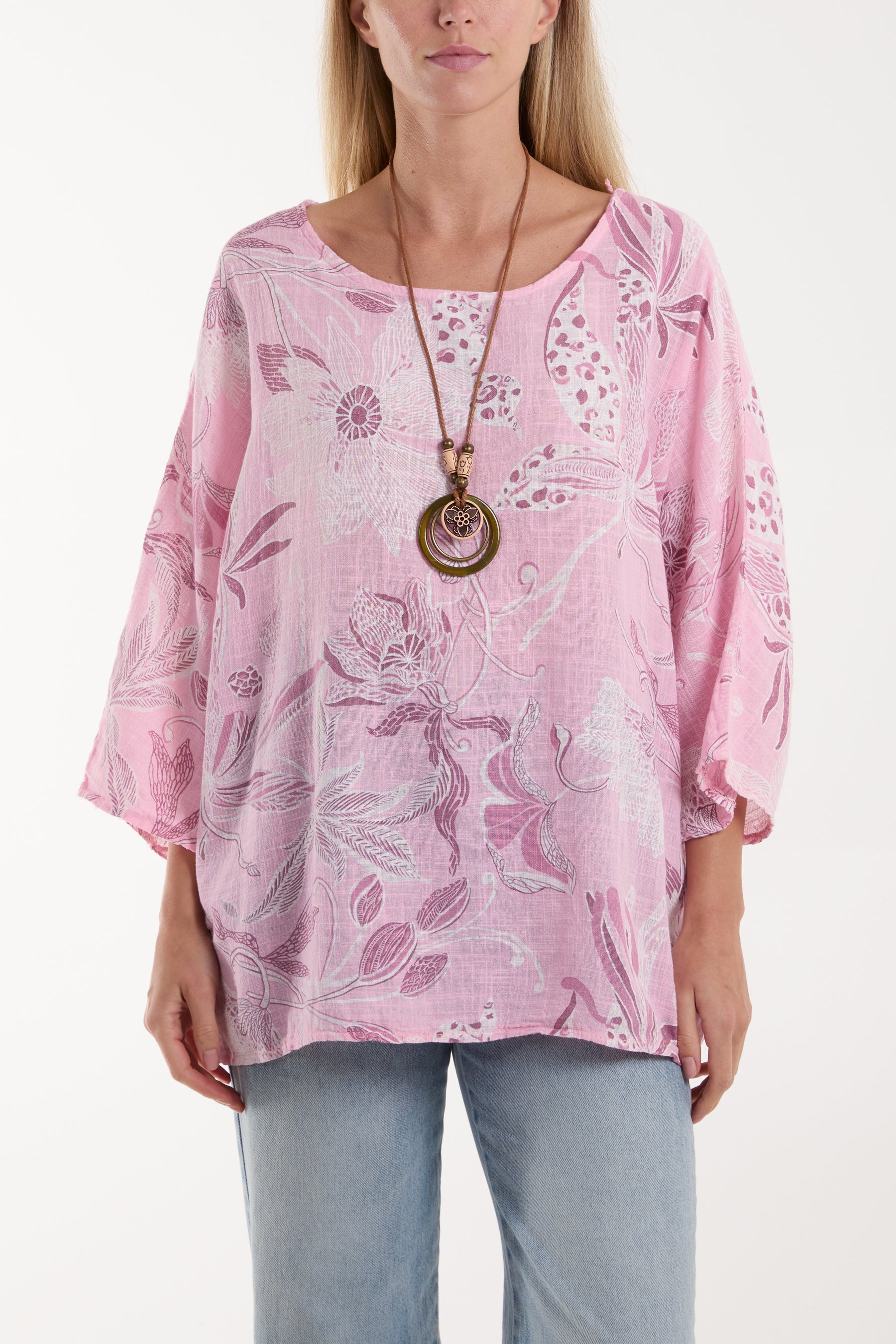 Necklace Botanical Flower Cotton Top Tops WearAll Pink One Size