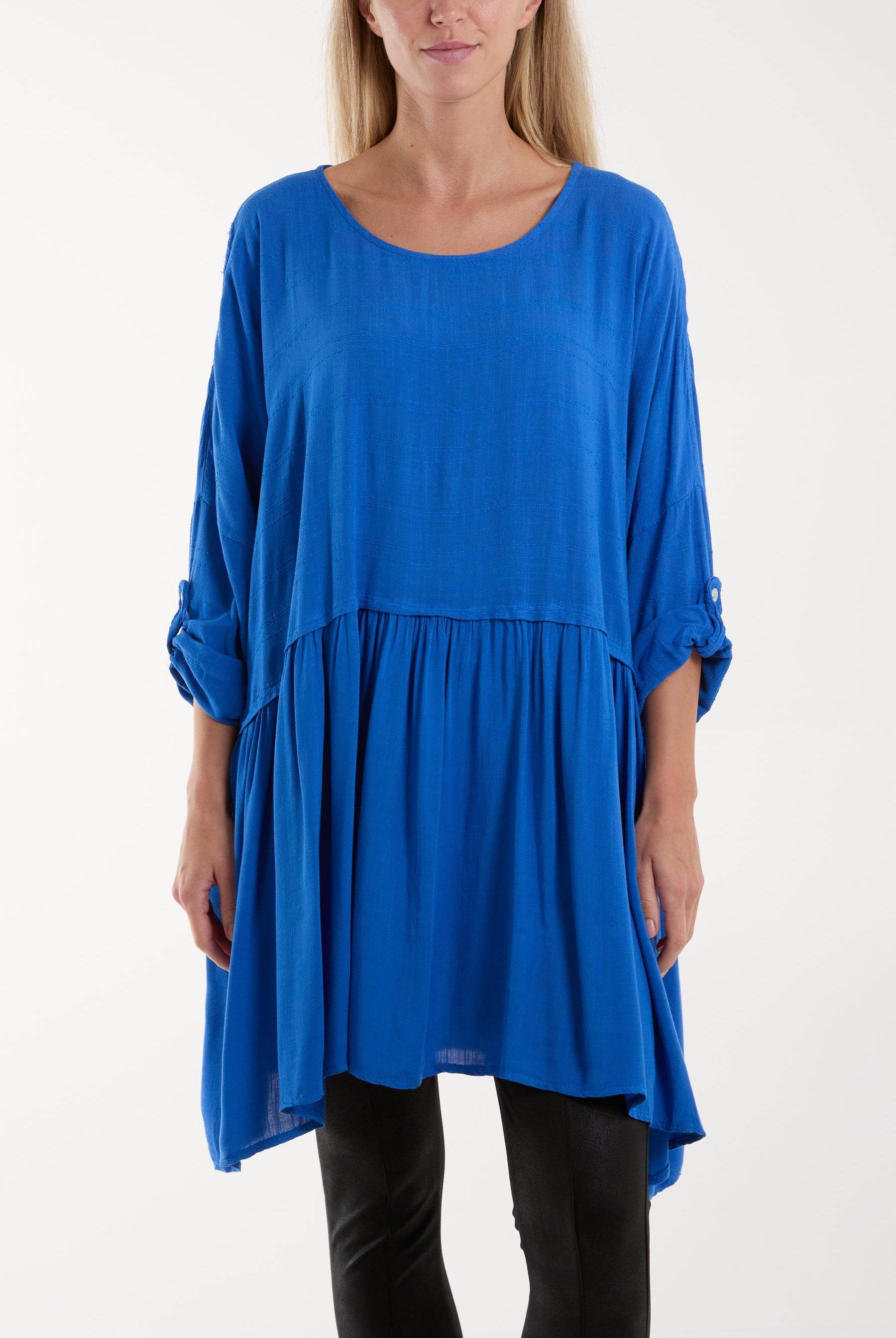 Texture Stripe Asymmetric Hem Top Tops WearAll Royal Blue One Size