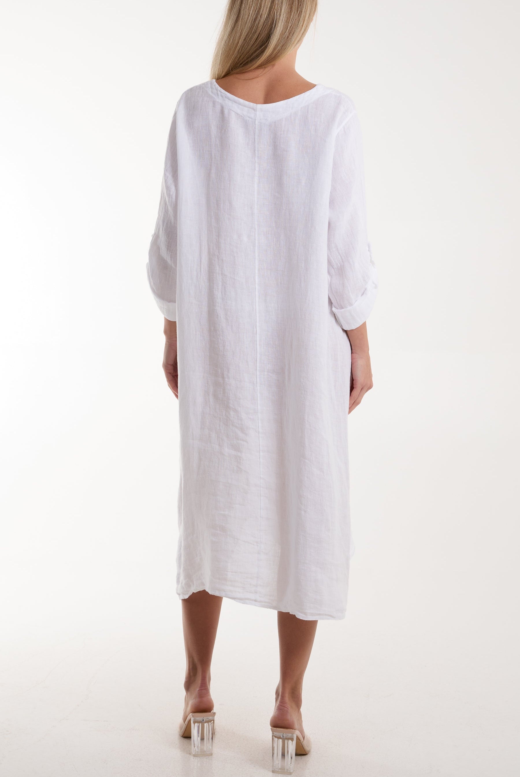 Linen Tied Hem Pockets Dress Dresses WearAll