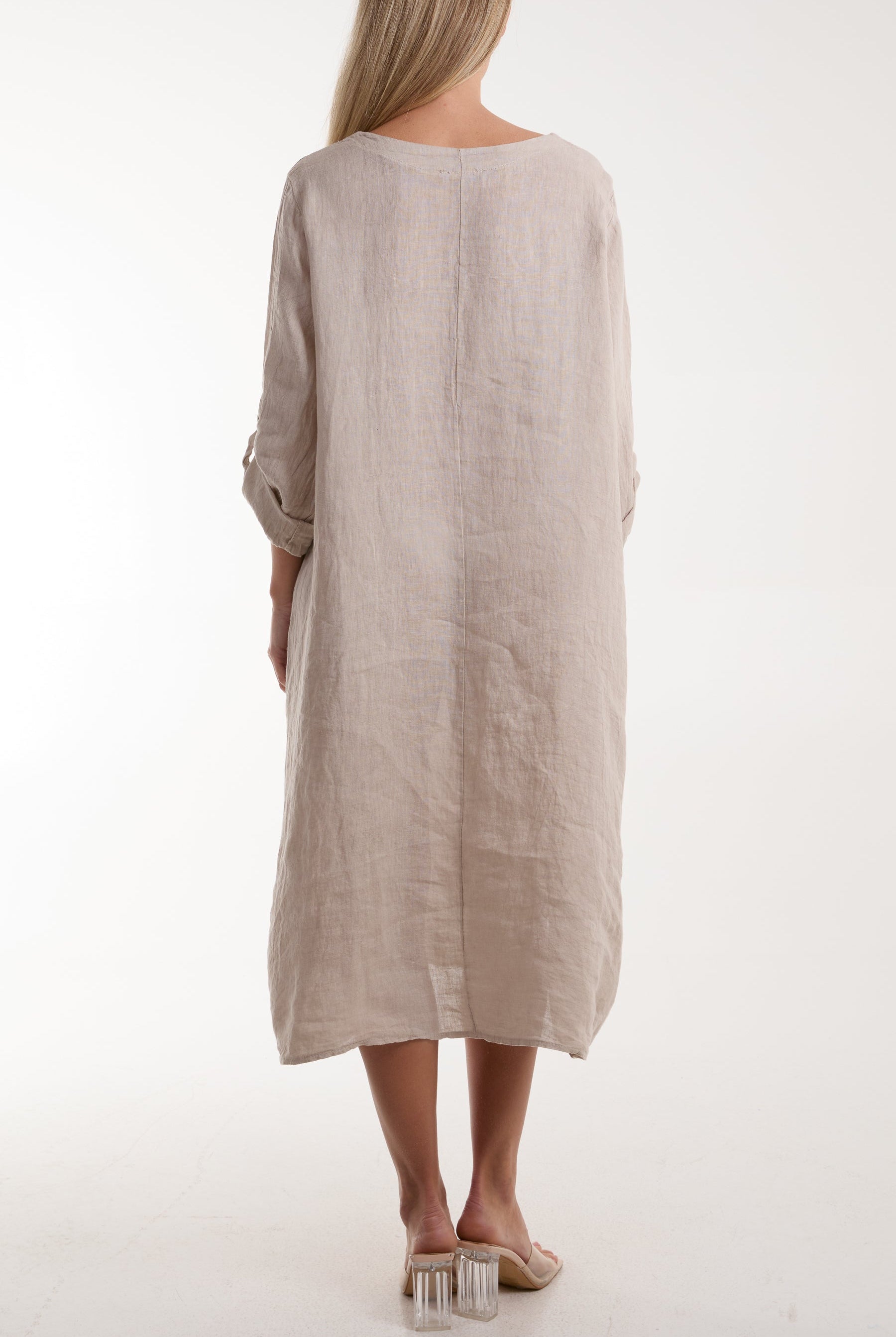 Linen Tied Hem Pockets Dress Dresses WearAll