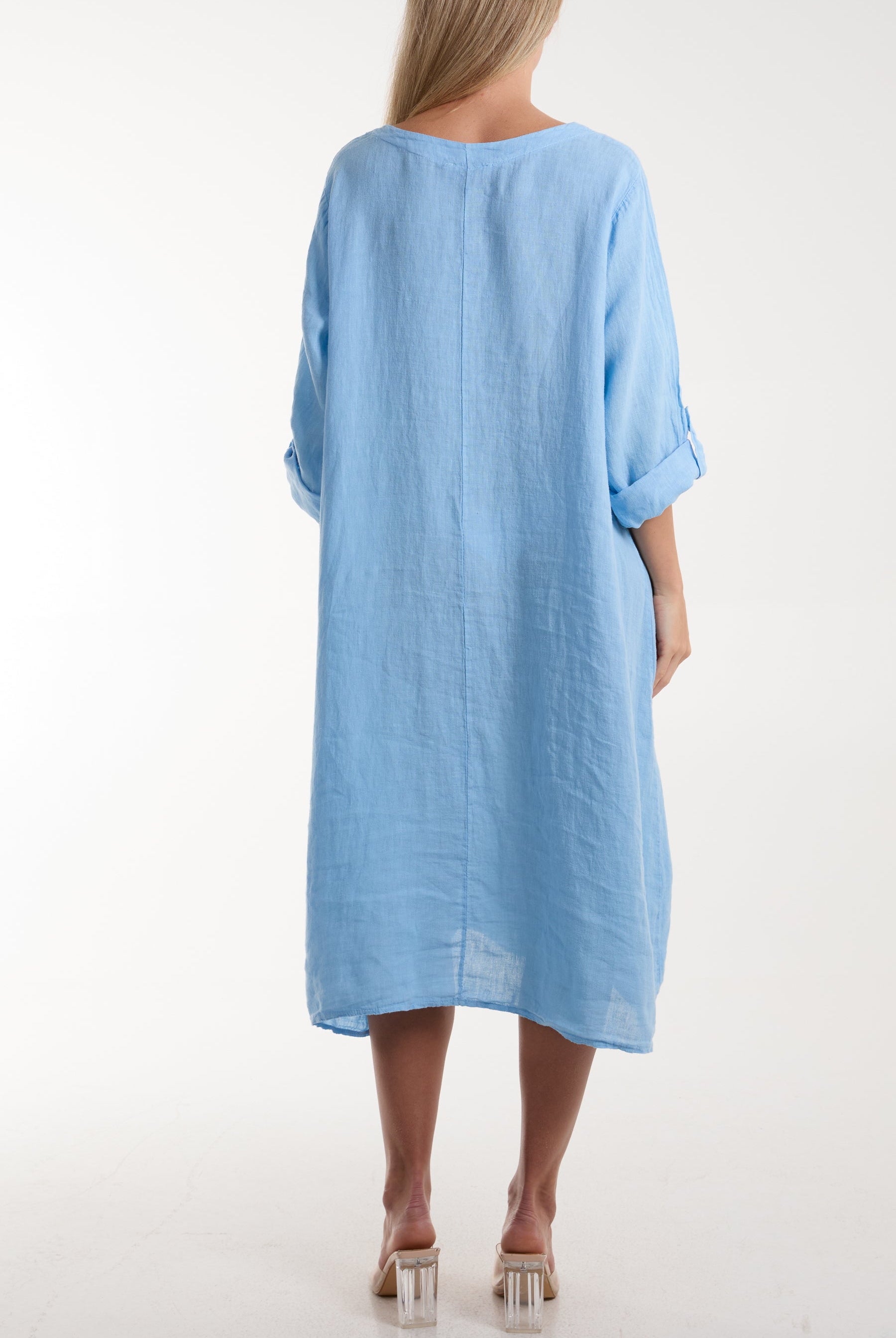 Linen Tied Hem Pockets Dress Dresses WearAll